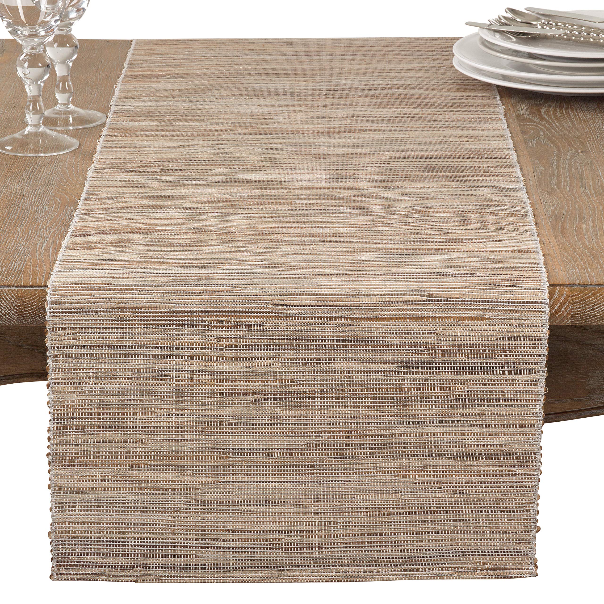 Saro Lifestyle Melaya Collection Shimmering Woven Nubby Water Hyacinth Table Runner, 16'' X 72'', Natural