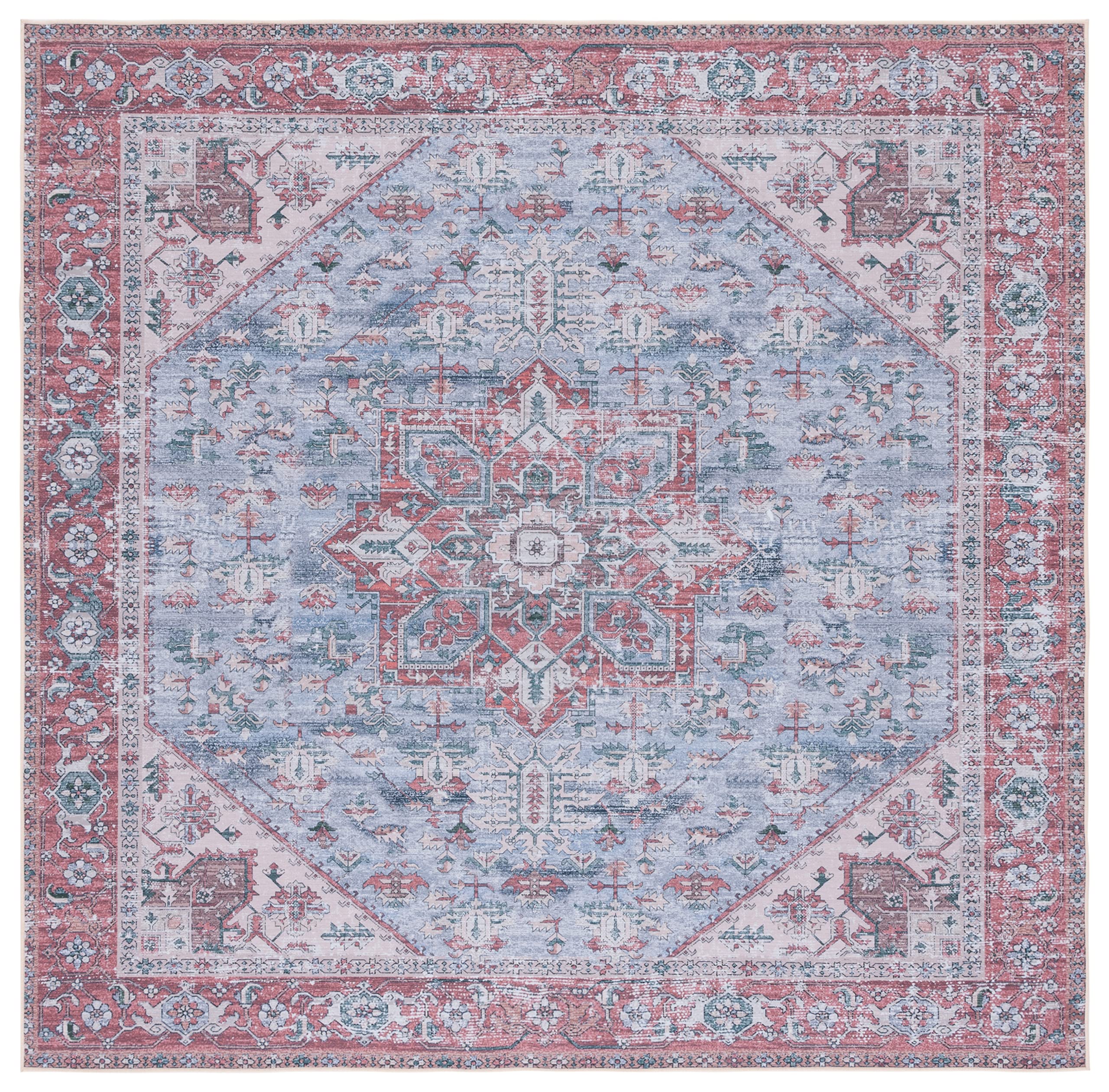 SAFAVIEH Tucson Collection Area Rug - 9 x 12, Grey Blue & Rust, Persian Design, Non-Shedding Machine Washable & Slip Resistant