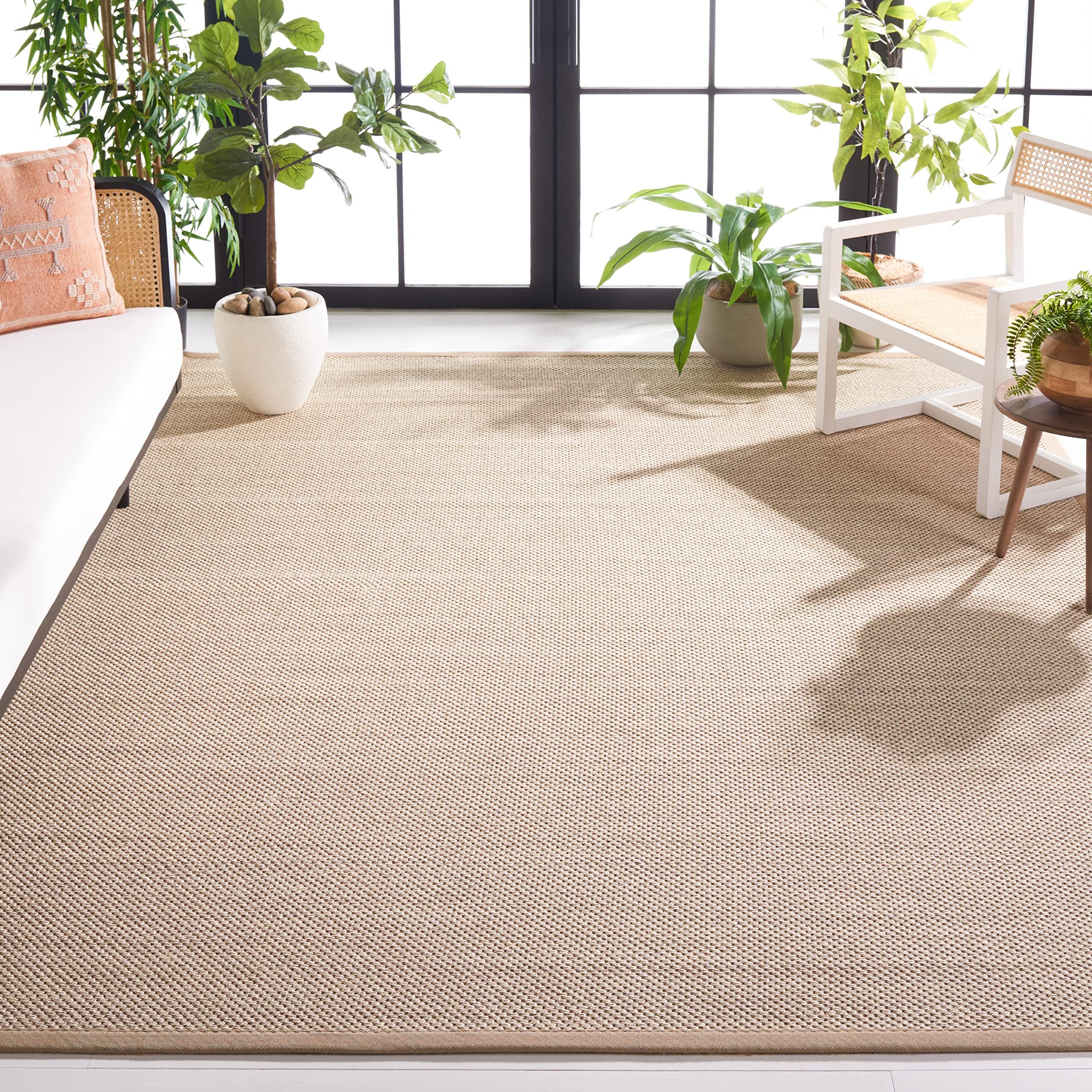 SAFAVIEH Natural Fiber Collection 9 Square Marble / Linen NF143B Border Sisal Area Rug