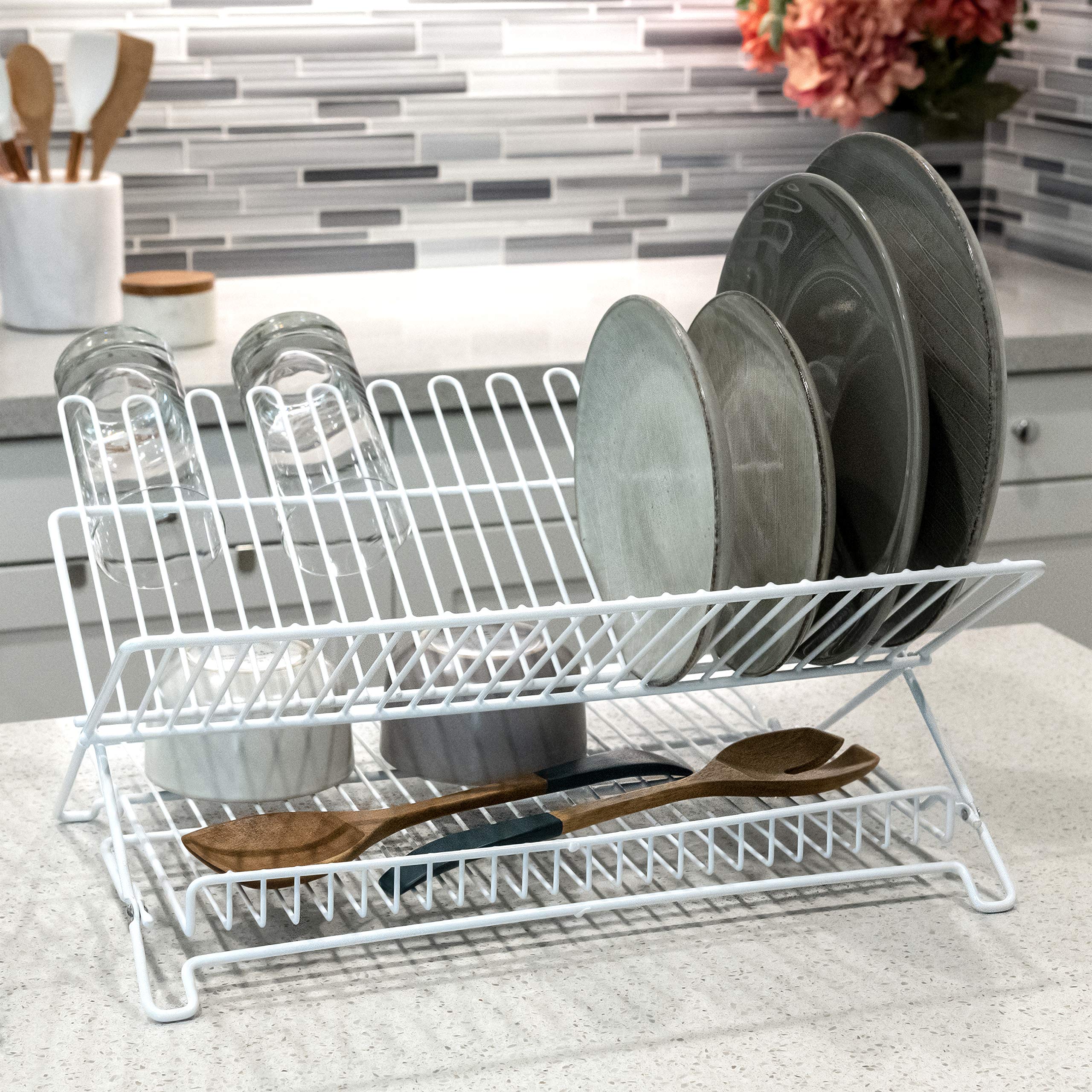 Better Houseware Large Folding Dish Drying Rack Space-Saving Dish Rack For Kitchen Counter Versatile Dish Racks Folding Design F