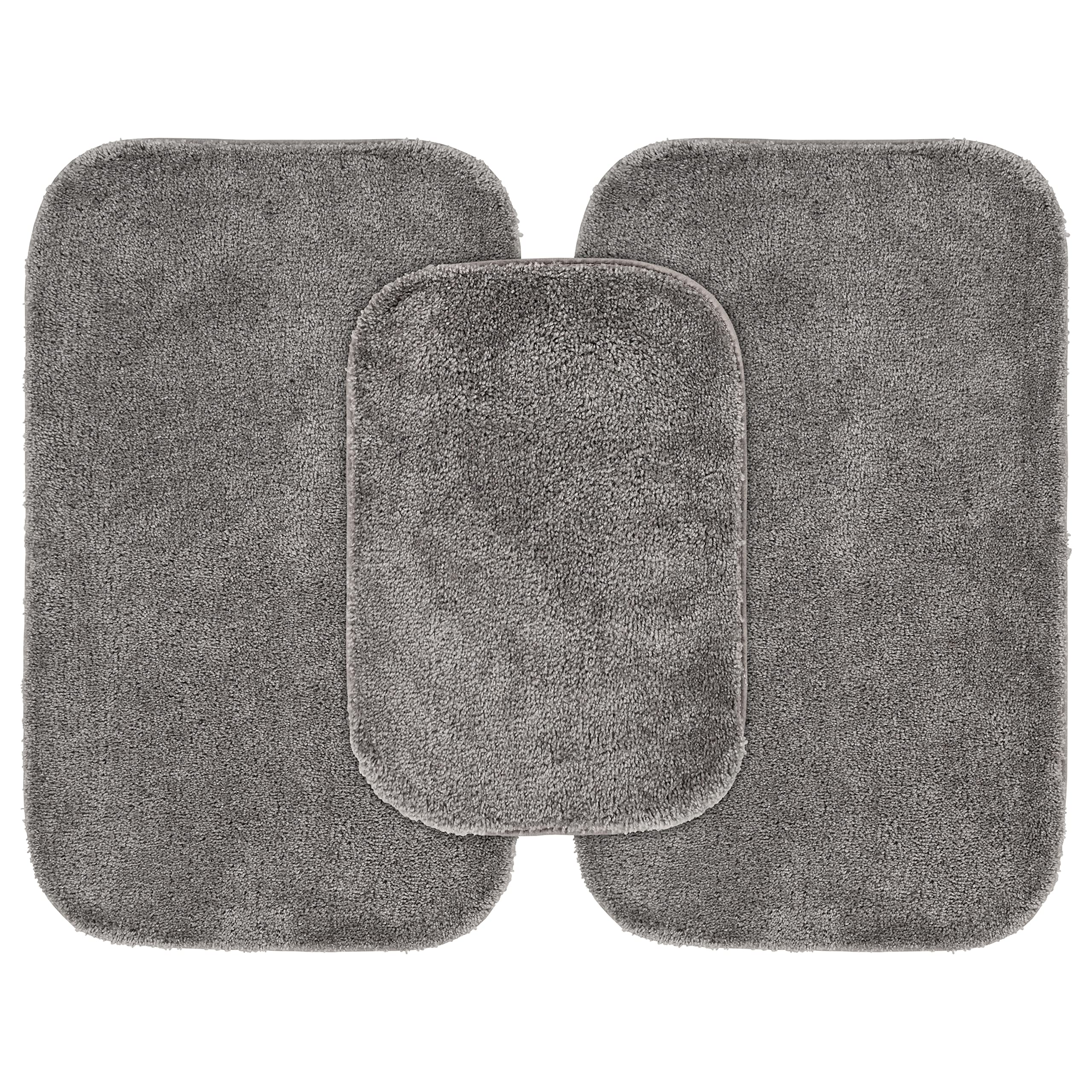 Garland Rug Traditional Nylon Washable Medium Gray 3 Bath Rugs (17 X 24, 21 X 34, 21 X 34) - Soft, Absorbent, And St