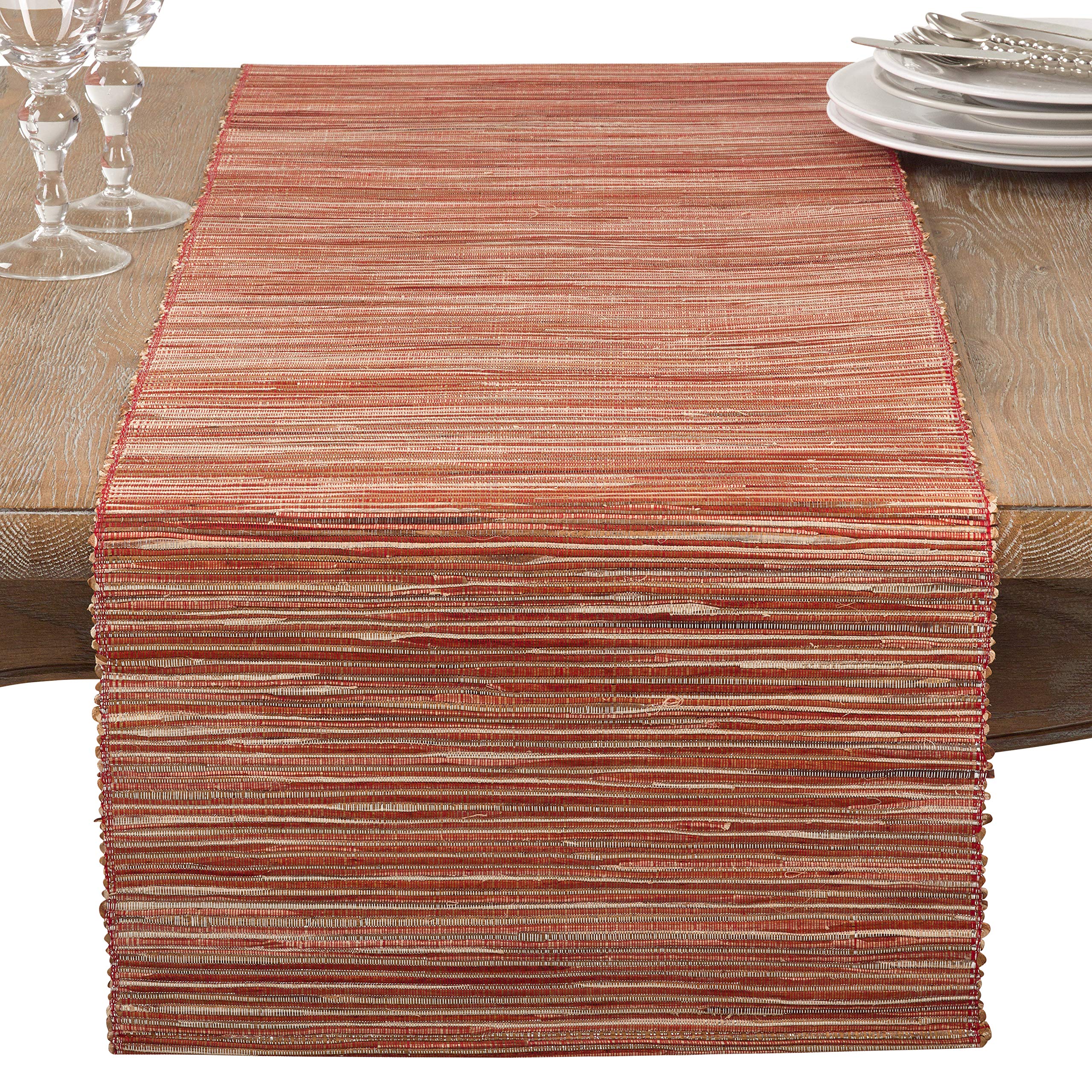 Saro Lifestyle Melaya Collection Shimmering Woven Nubby Water Hyacinth Table Runner, 16 X 72, Rust