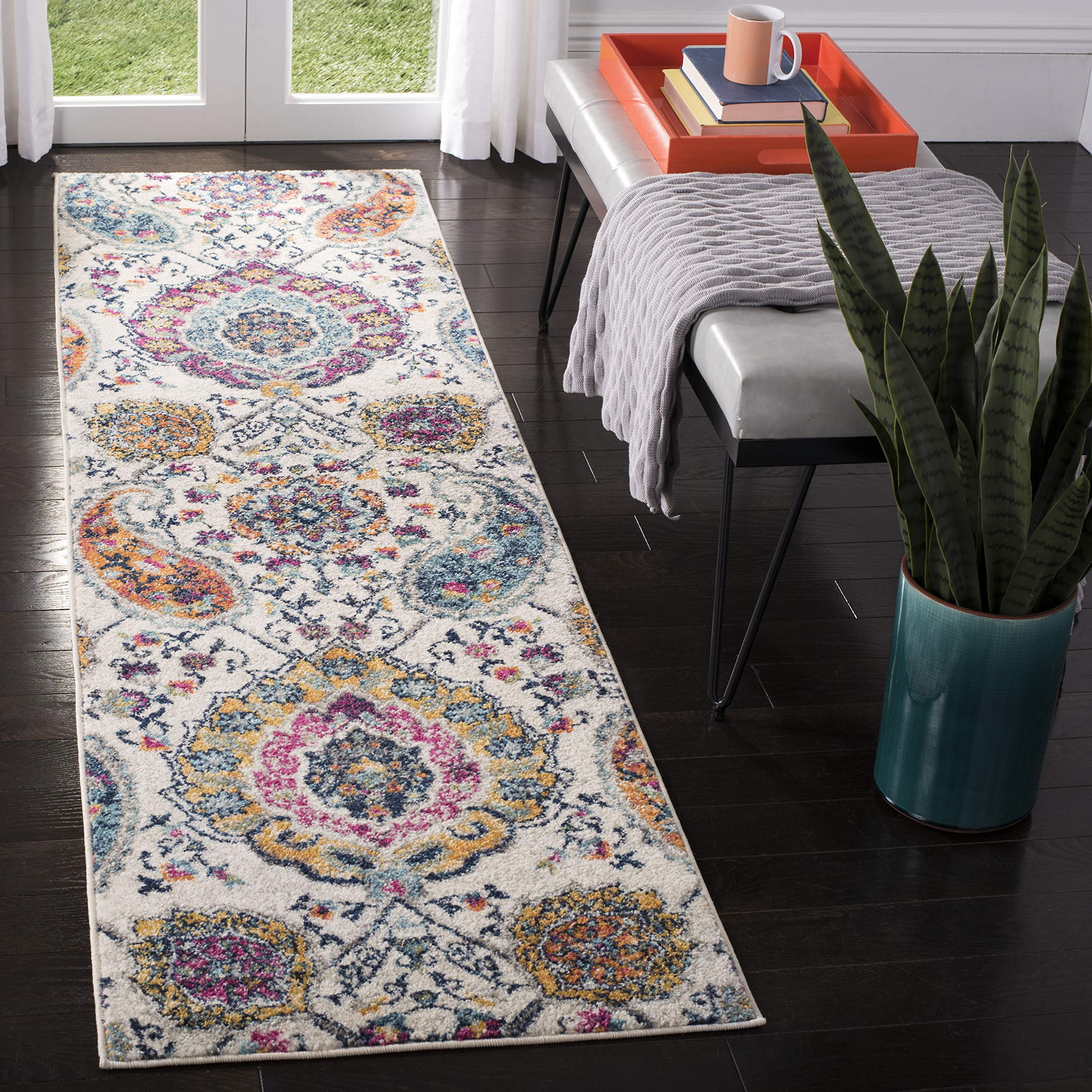 SAFAVIEH Madison Collection Runner Rug - 23 x 8, Cream & Multi, Boho Chic Glam Paisley Design, Non-Shedding & Easy Care, Ideal