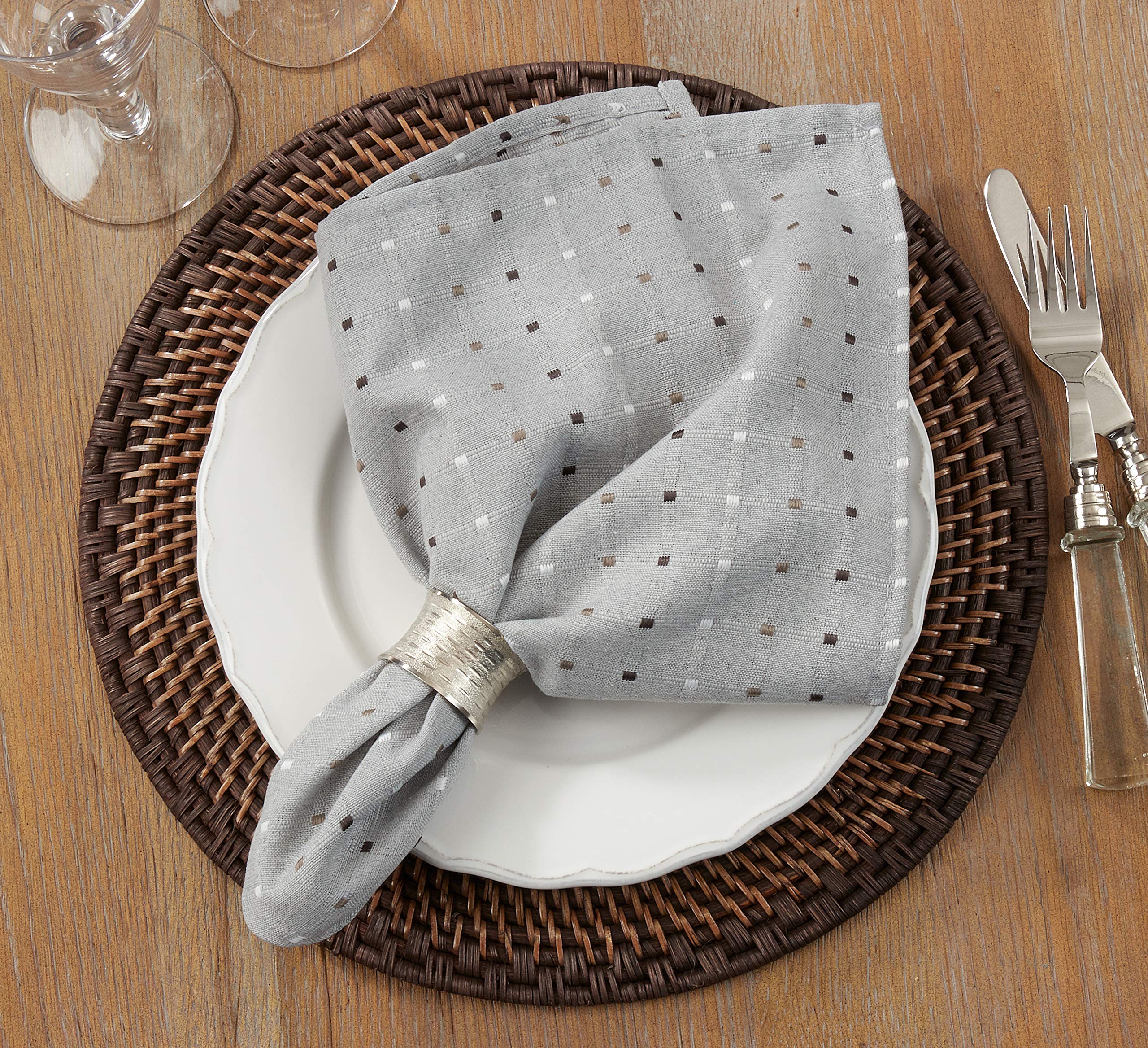 Saro Lifestyle 2136.Gy20S Cousu Collection Cotton Blend Stitched Line Table Napkins (Set Of 4) 20'' Grey