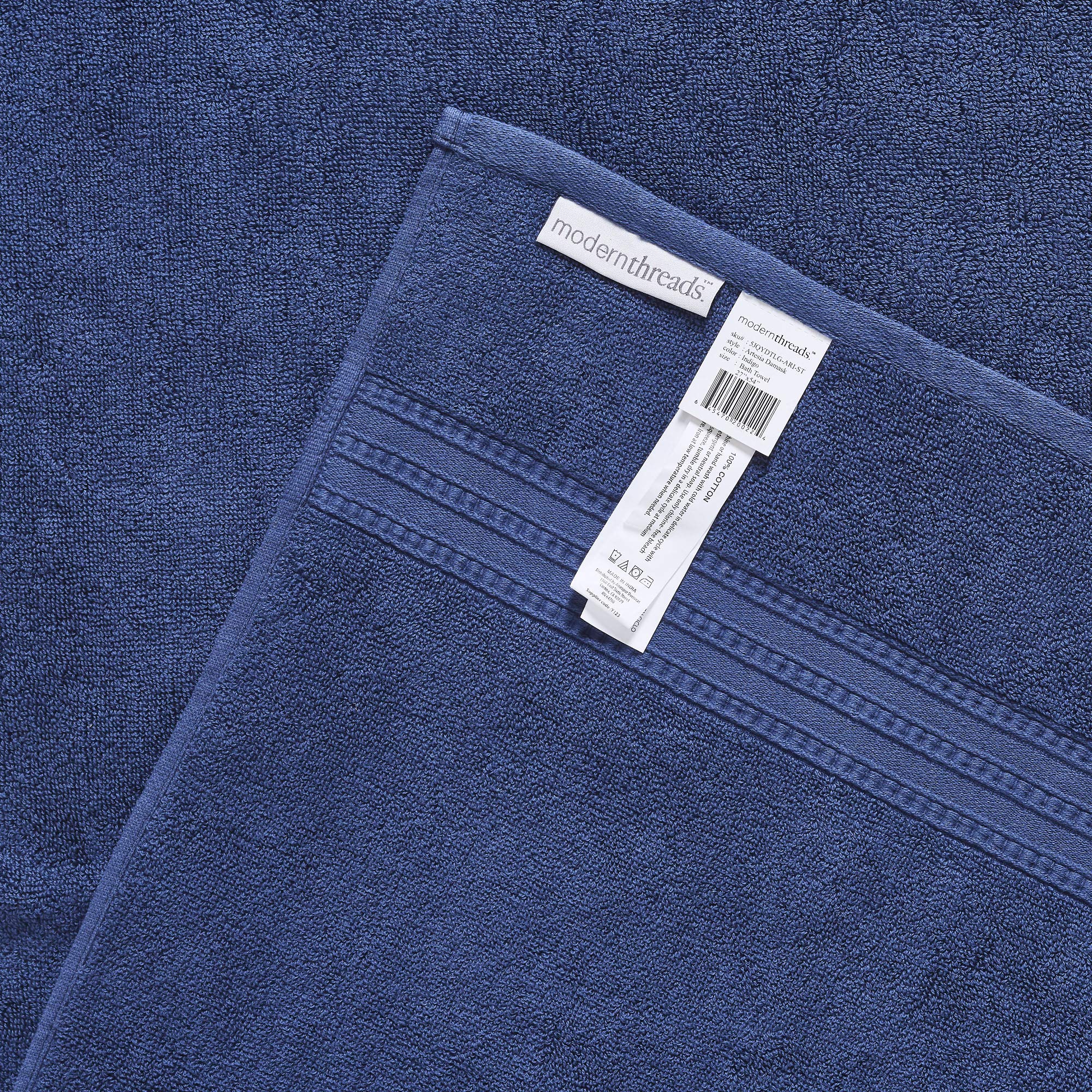 Amrapur Overseas | Artesia Damask 6 Piece Reversible Yarn Dyed Jacquard Towel Set (Indigo)