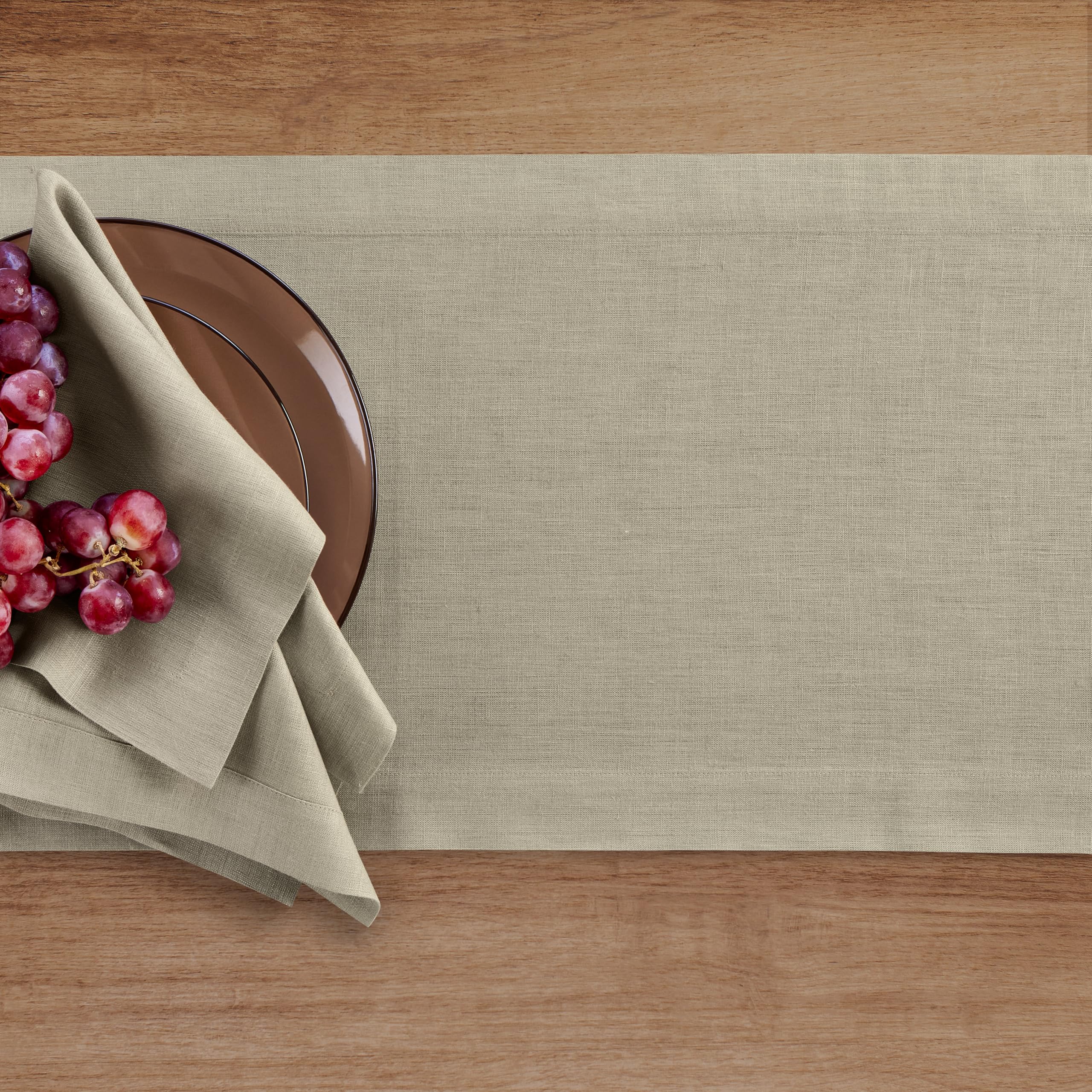 Solino Home Linen Vintage Khaki Table Runner 108 Inches Long - 100% Pure Linen 14 x 108 Inch Table Runner for Fall, Autumn, Than