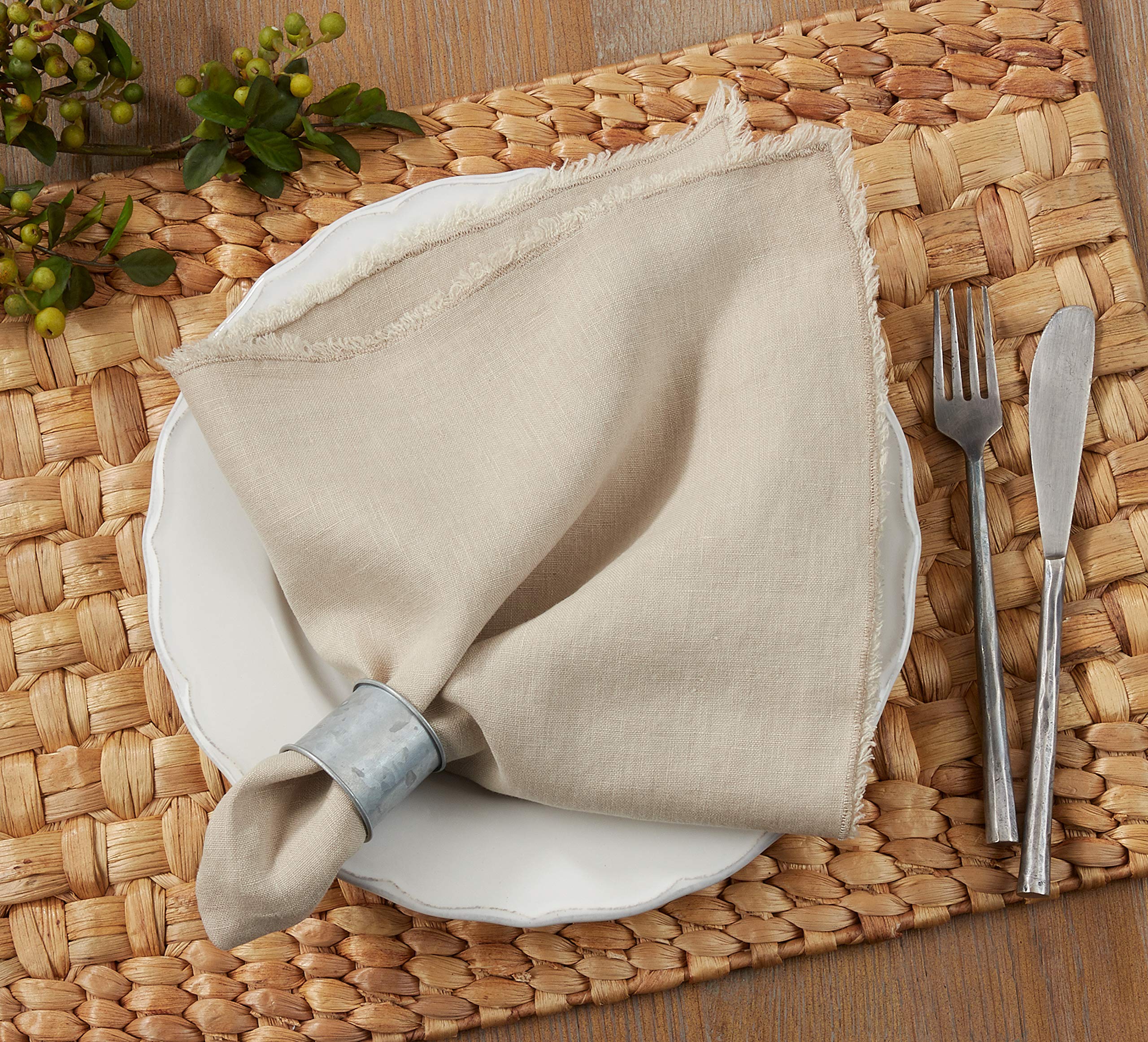 Saro Lifestyle Fringe Linen Table Napkin (Set Of 4), Natural, 20''