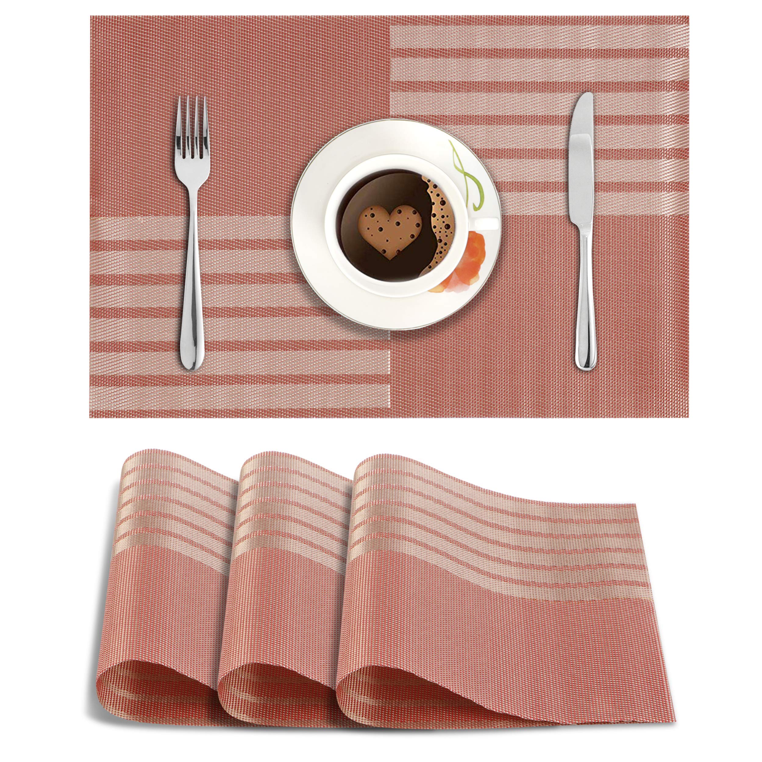 Hokipo Pvc Placemats Set Of 4 Dining Table Mats, 45X30 Cm, Stripes Red