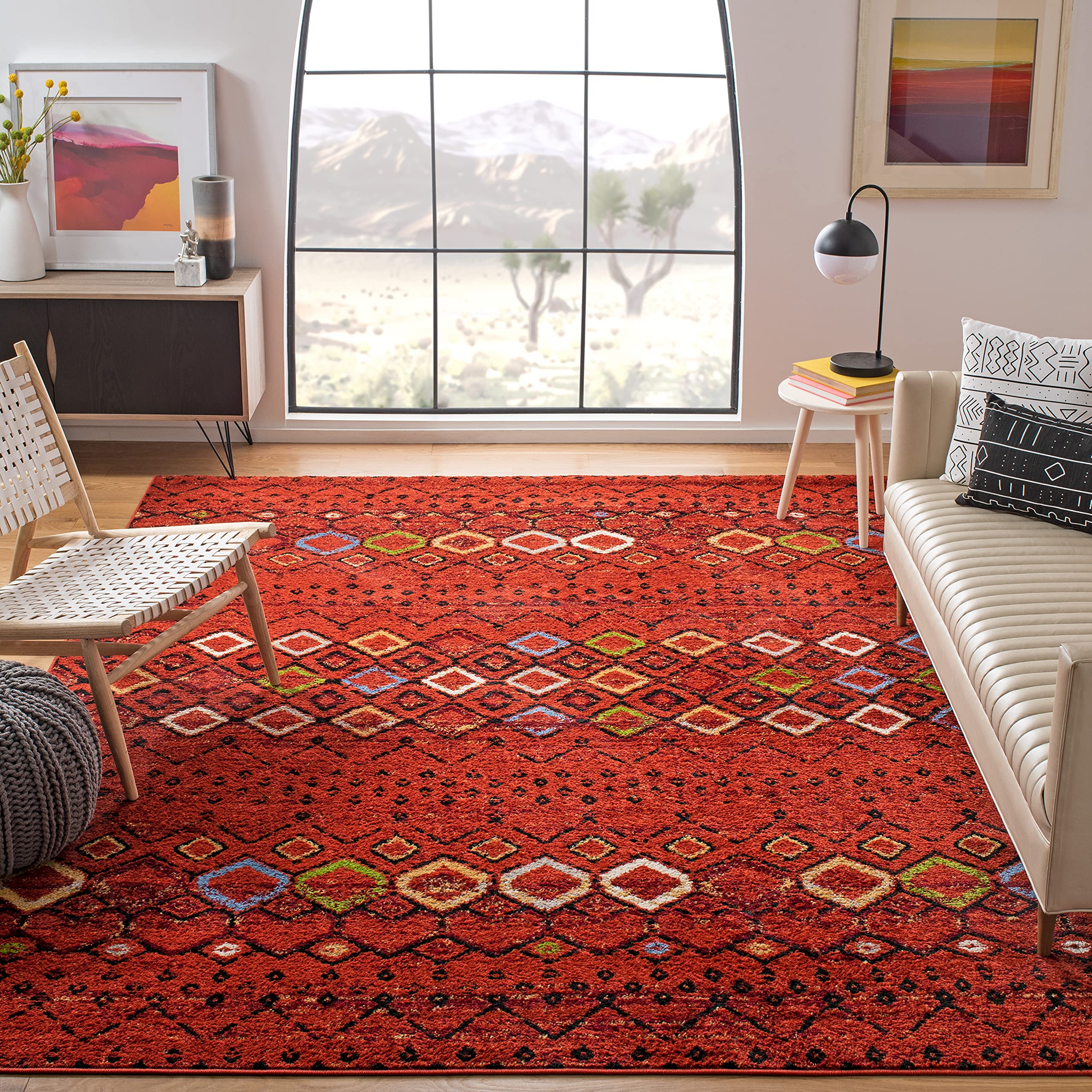 SAFAVIEH Amsterdam Collection 67 Square Terracotta / Multi AMS108D Moroccan Boho Non-Shedding Living Room Bedroom Area Rug