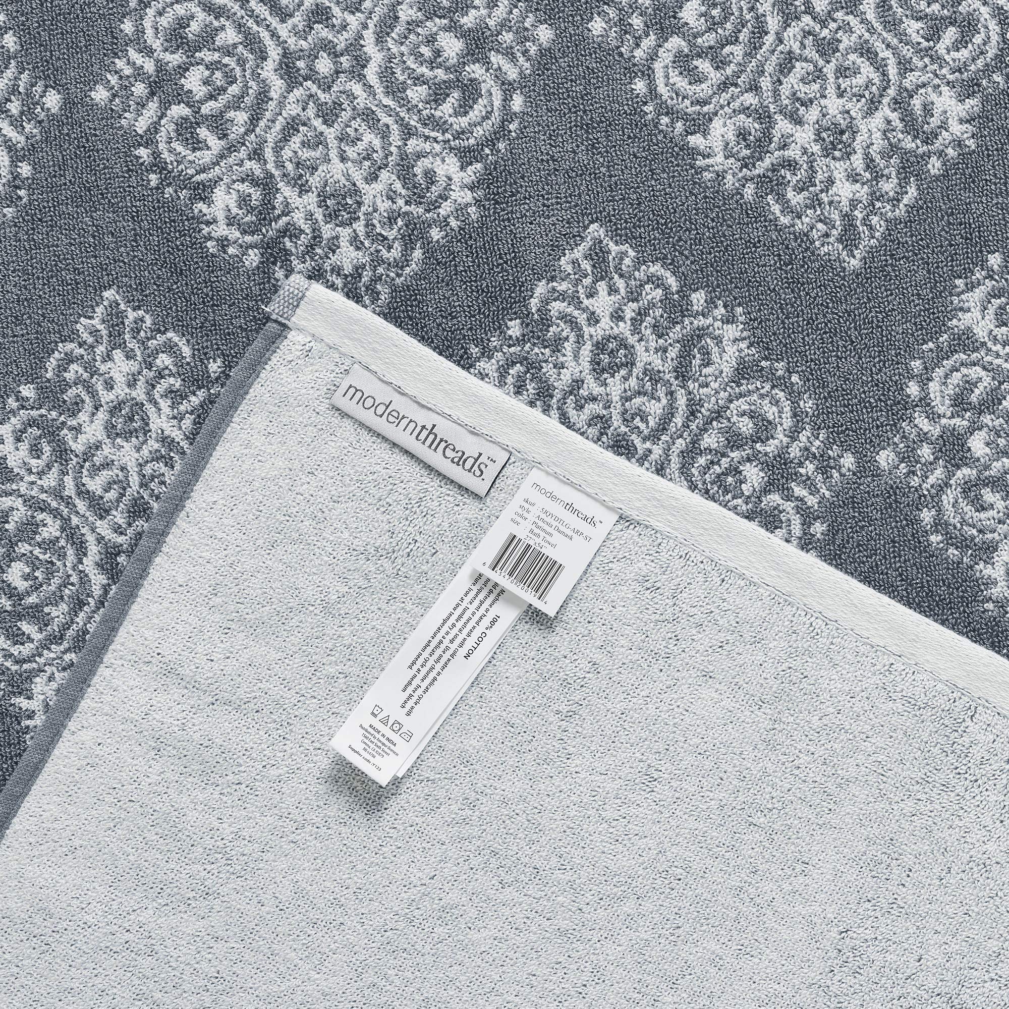 Amrapur Overseas | Artesia Damask 6 Piece Reversible Yarn Dyed Jacquard Towel Set (Sterling Blue)