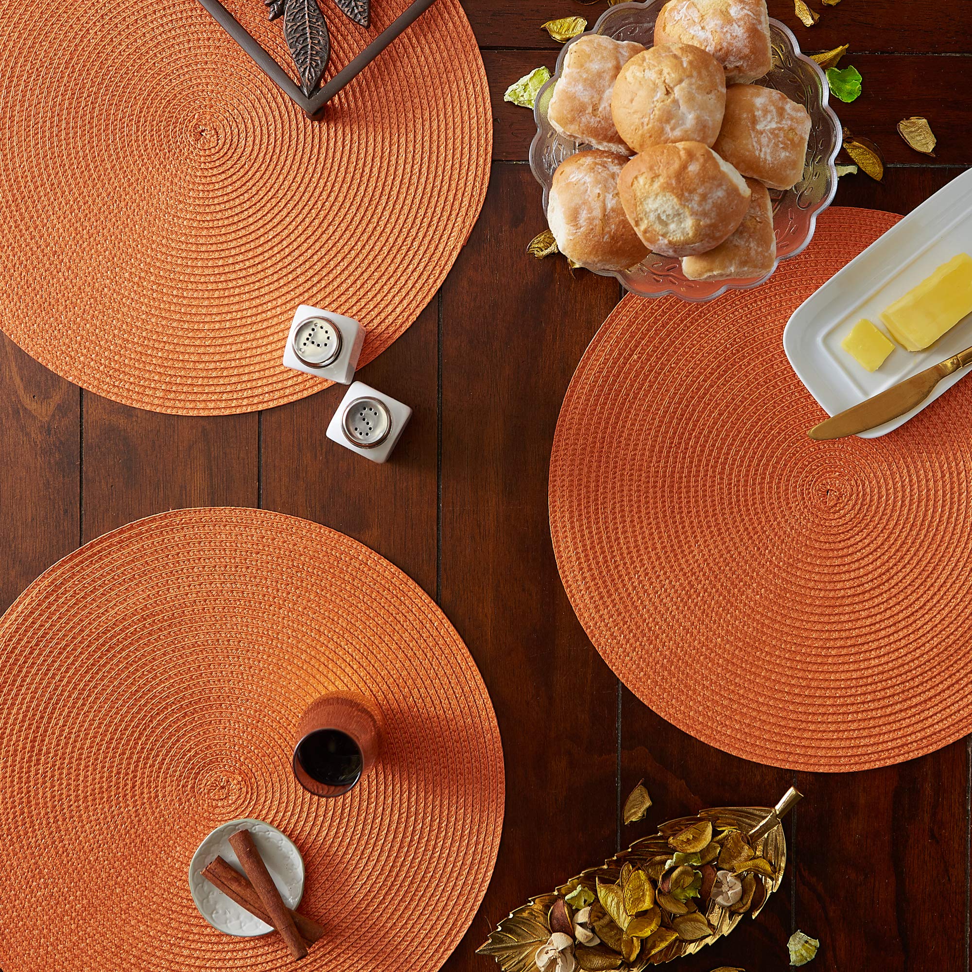DII Orange Round Polypropylene Woven Placemat (Set of 6)