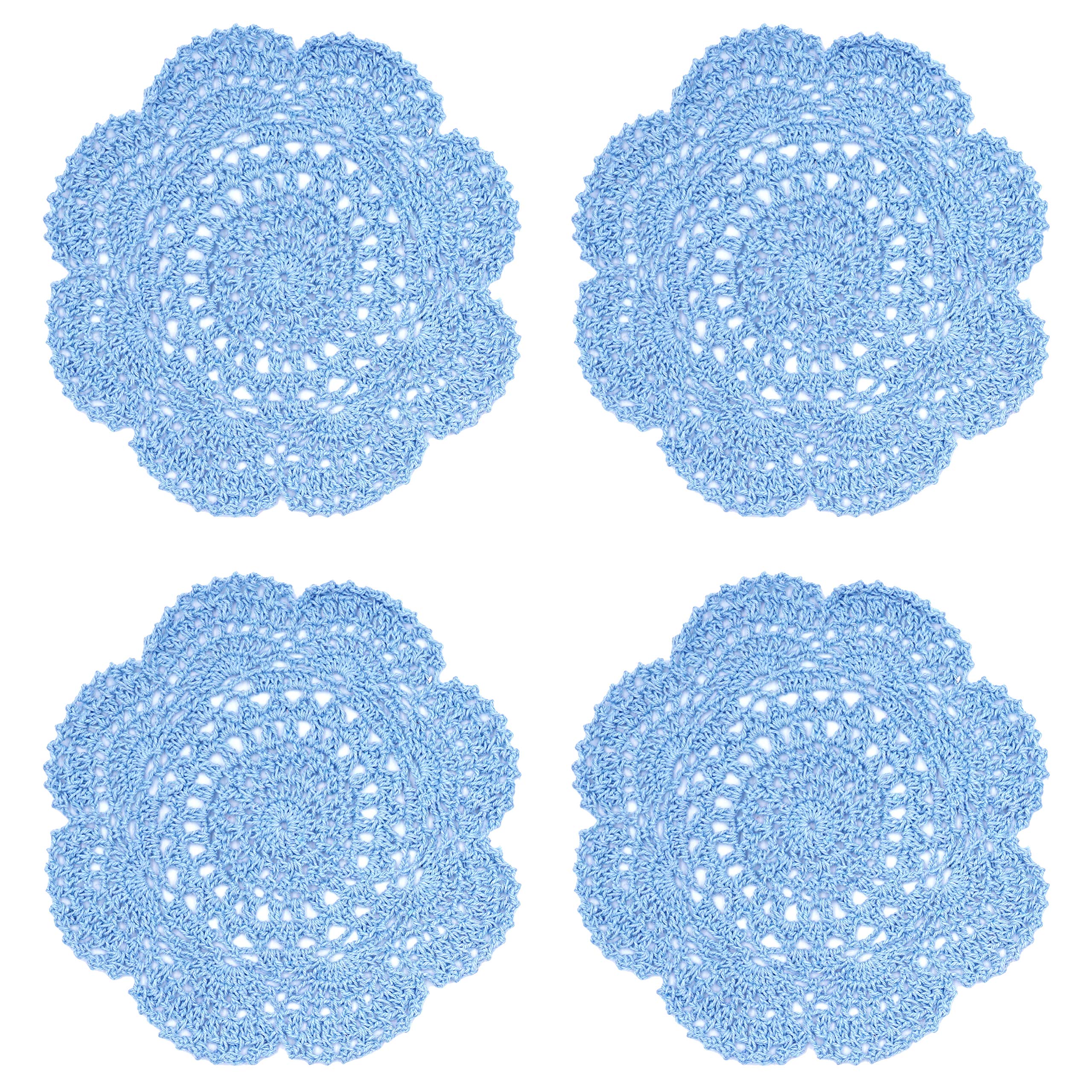 Phantomon 8 Inch Doilies Crochet Round Lace Doily Handmade Placemats 100% Cotton Crocheted Coasters, Pack Of 4 (Blue)