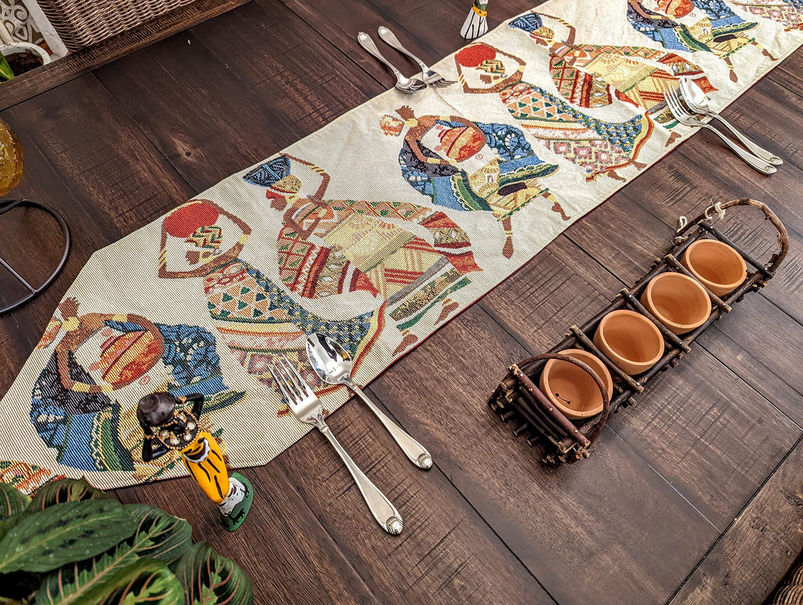 Dada Bedding Rustic Tapestry Table Runner - Dancing Women Festive Celebrate Kwanzaa African Ethnic Culture - Farmhouse Cotton Li
