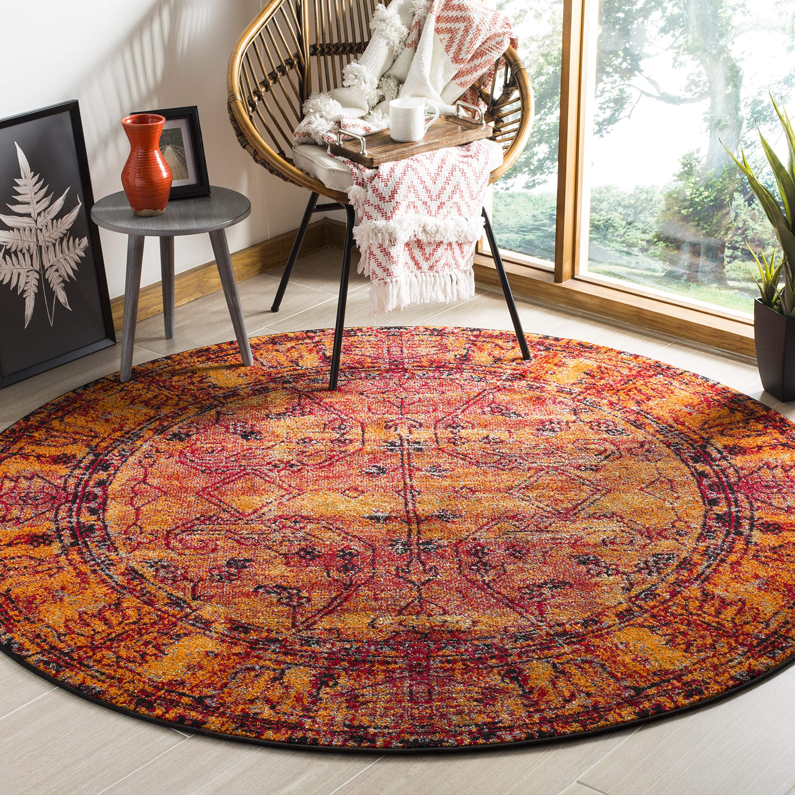 SAFAVIEH Vintage Hamadan Collection 9 Round Orange VTH216C Oriental Traditional Persian Non-Shedding Dining Room Entryway Foyer