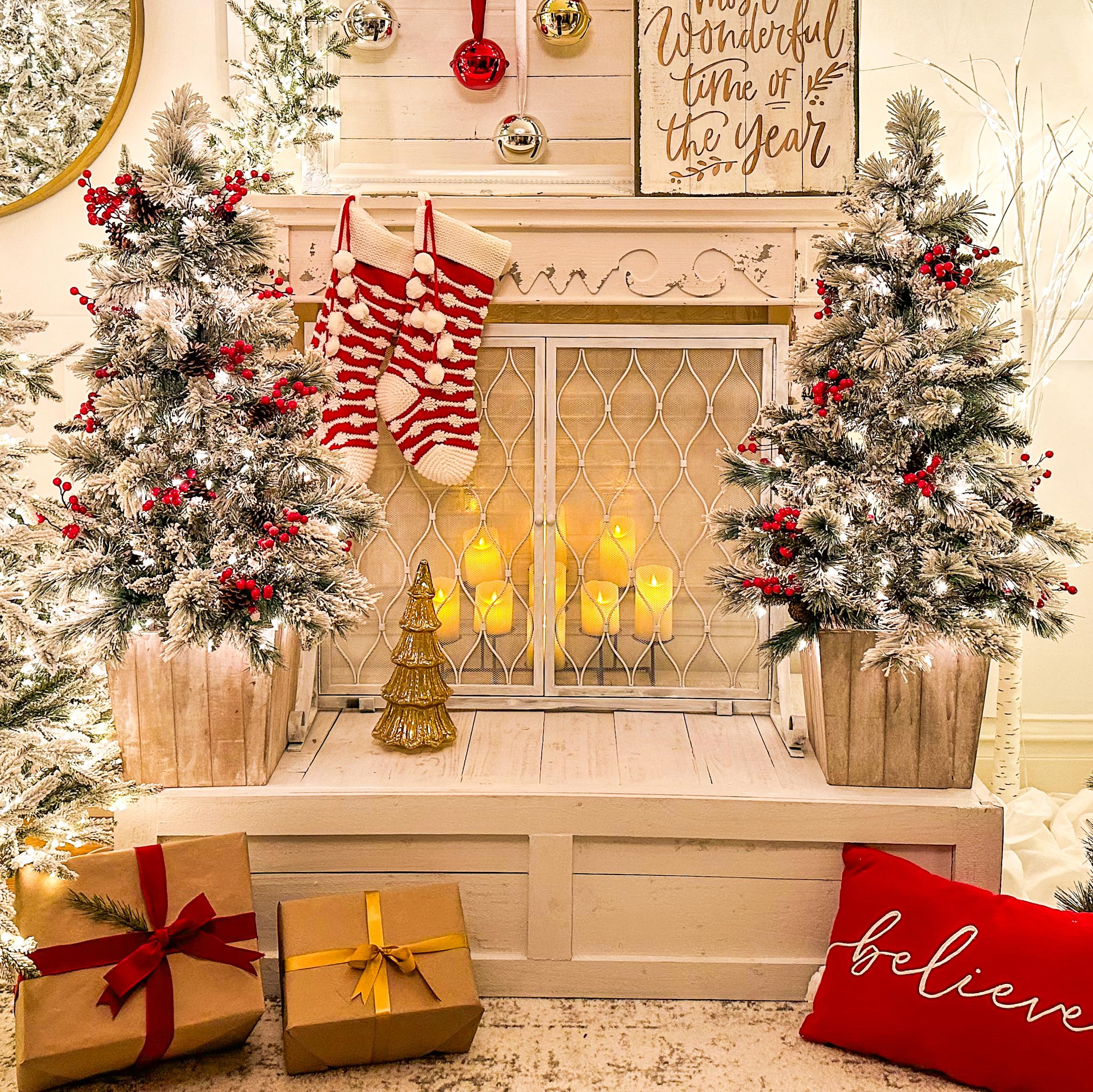 Haute Decor 4 Foot Pre-lit Ashcroft Artificial Frosted Fir Potted Christmas Tree with 100 Soft White LED Lights