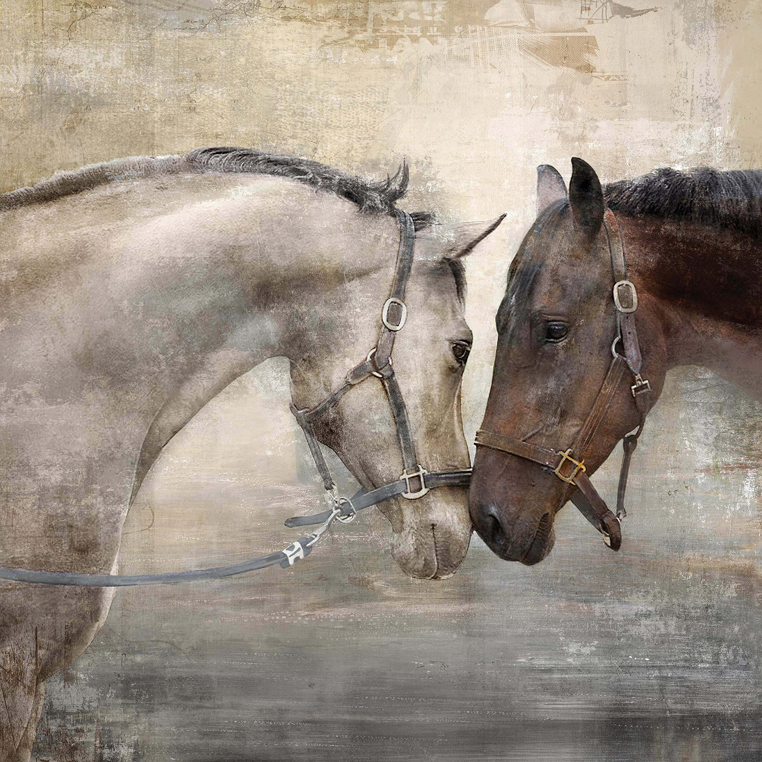Haven Home Decor Loving Horse Duo 23.5'' X 23.5'' Canvas Wall Art Brown, Horse Art Wall Decor For Living Room, Bedroom, Family R