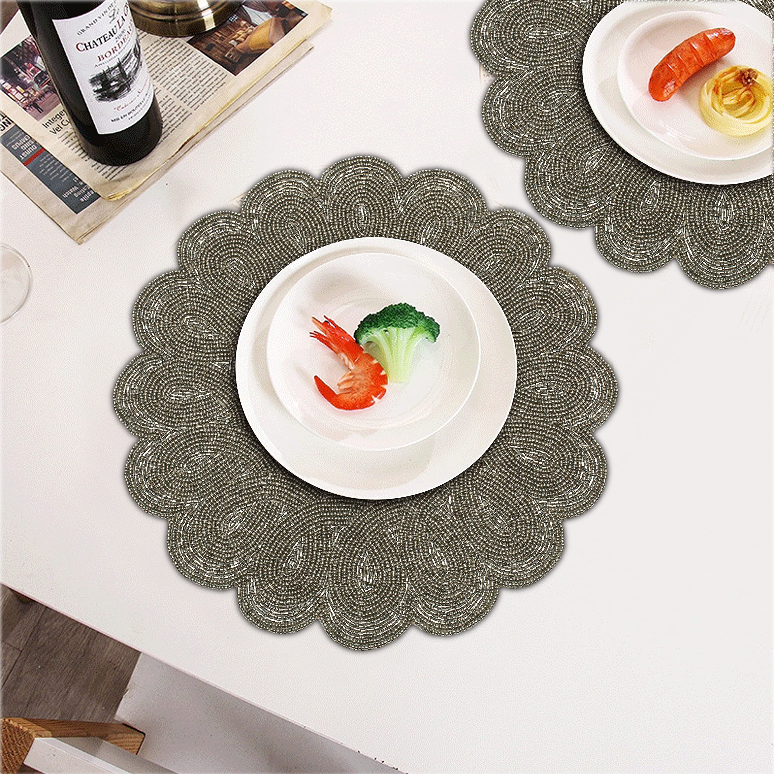 Lightnpro Beaded Placemat, Round Christmas Placemat, Beaded Charger Placemat, Table Setting Placemat For Chritsmas Easter New Ye