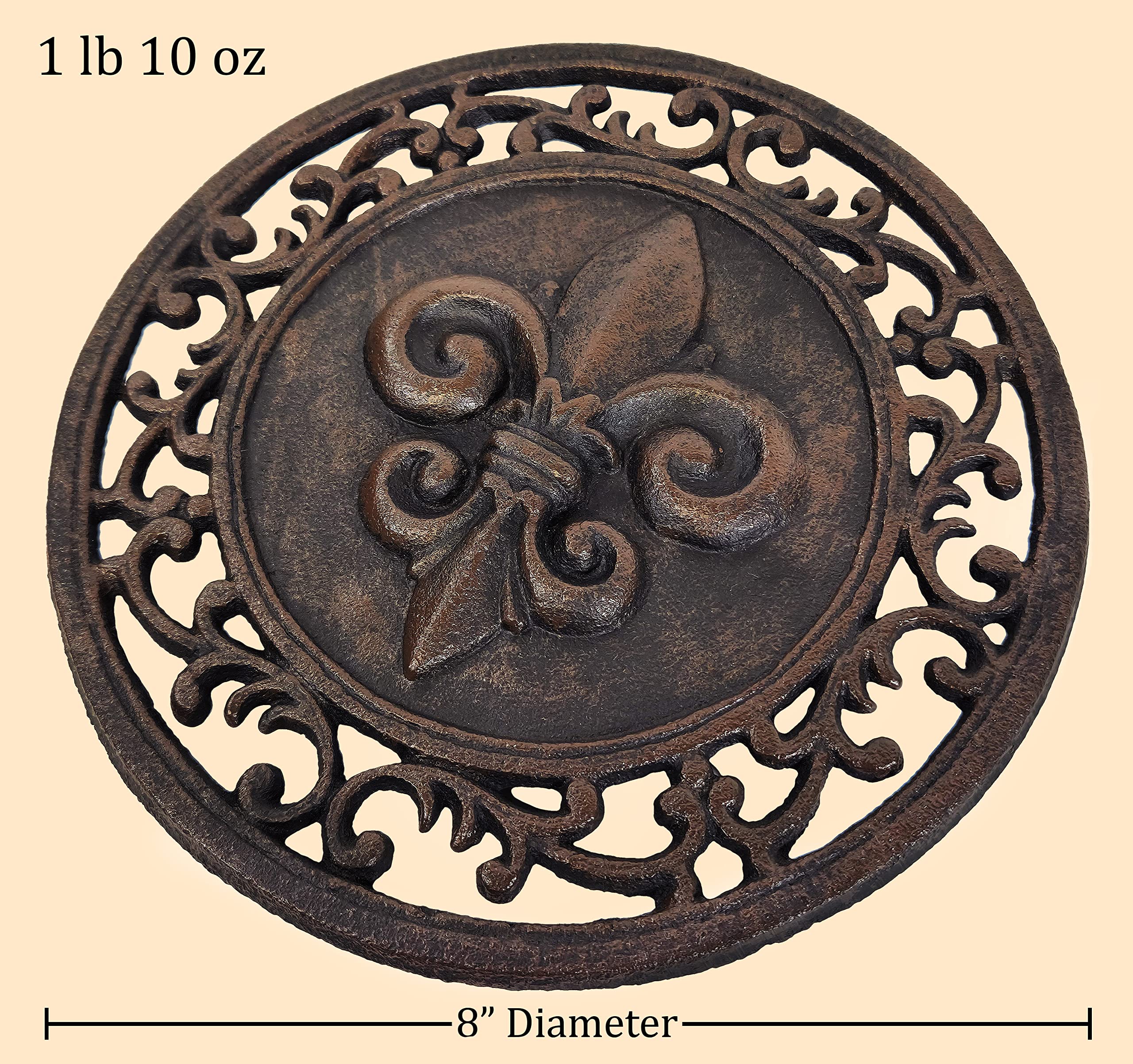 Lulu Decor,100% Cast Iron Oval Fleur De Lis Trivet, Set Of 2, Beautiful Intricate Design In Antique Brown Finish