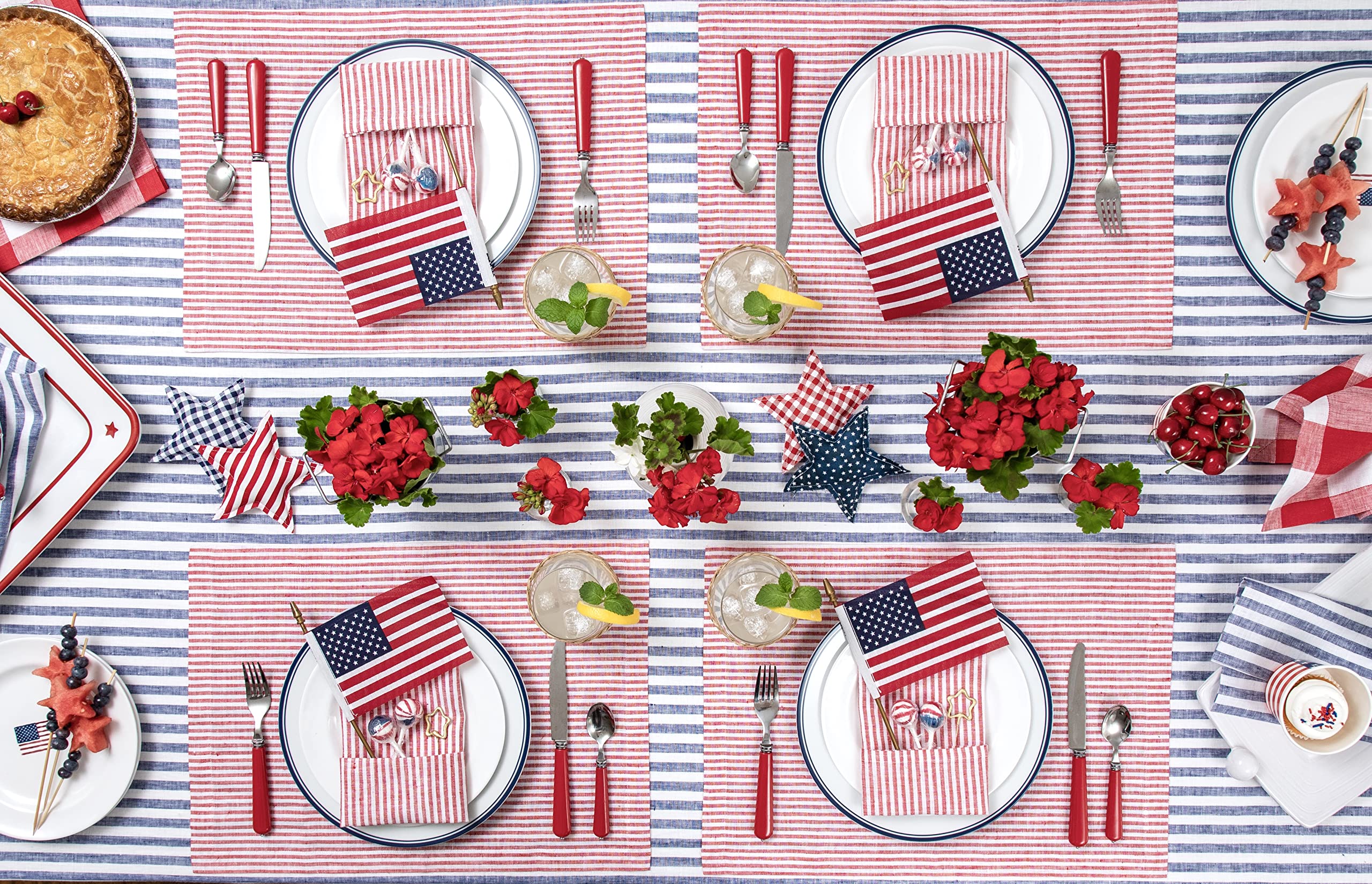Solino Home Stripe Linen Dinner Napkins 20 X 20 Inch - 100% Pure Linen Red And White Cloth Napkins Set Of 4 For Spring - Narrow
