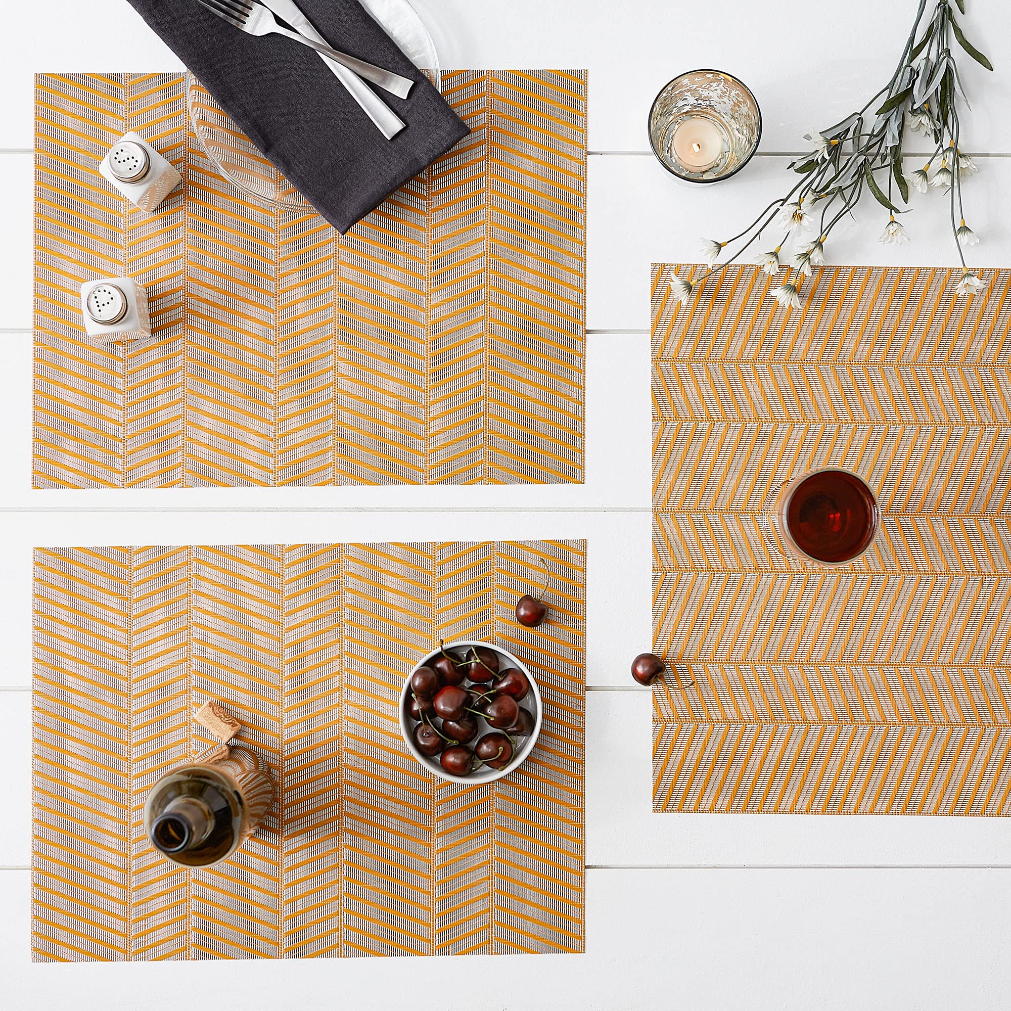 Dii Farmhouse Stripe Woven Tabletop Collection Placemat Set, 13X17.25, Honey Gold, 6 Piece