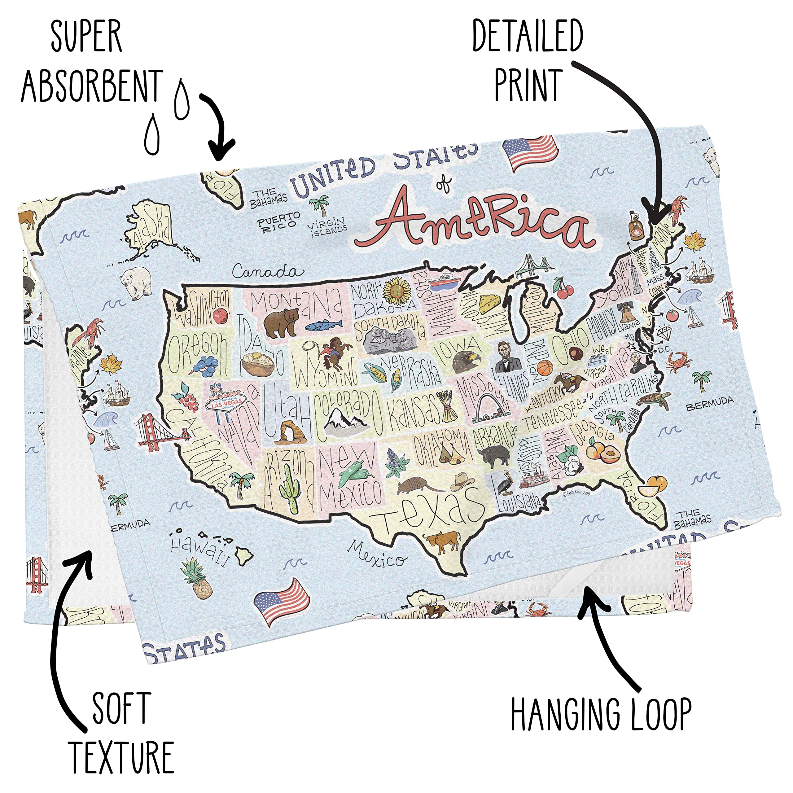 Fish Kiss 16''X24'' New York Map Towel Is 100% Microfiber Waffle Weave Help You Explore In Detail - Our Super Absorbent & Soft,