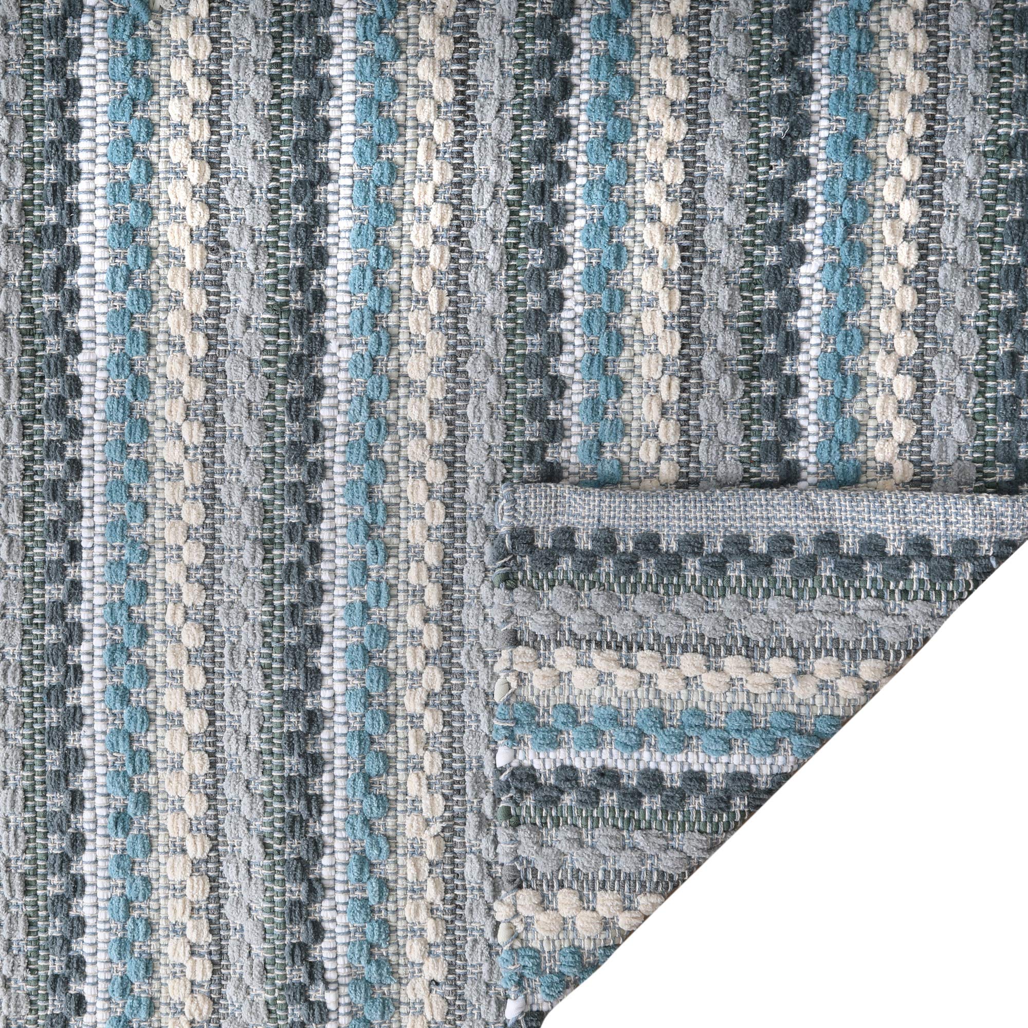 Chenille Bath Mat Rug 24X36 Inch - 100% Cotton Soft Absorbent And Machine Washable Shower Bath Rug - Aqua Combo