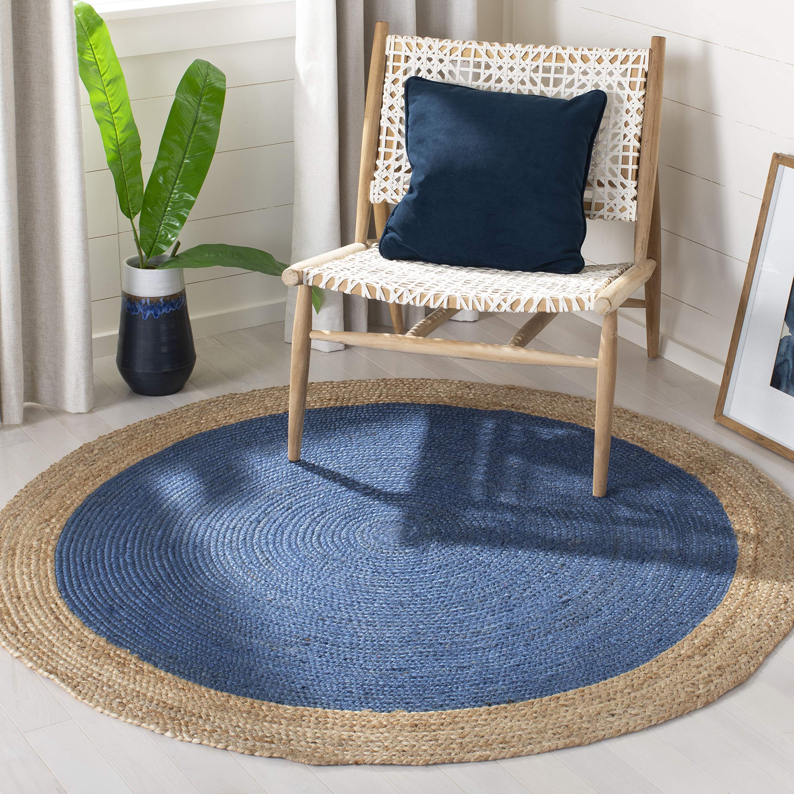 SAFAVIEH Natural Fiber Round Collection 6 Round Royal Blue NF801D Handmade Boho Braided Jute Area Rug