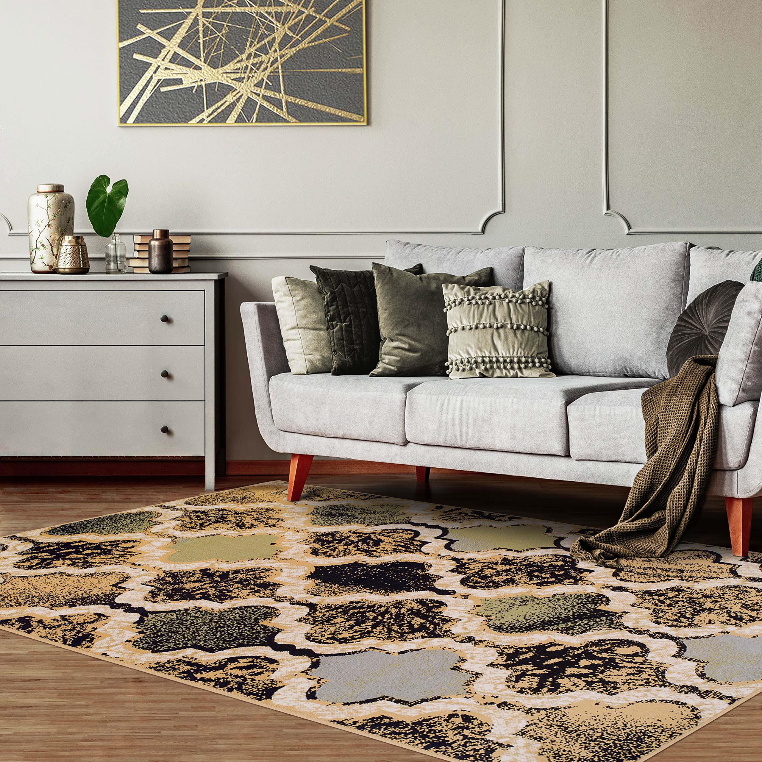 Superior Indoor Large Area Rug, Jute Backed, Perfect for Living/Dining Room, Bedroom, Office, Kitchen, Entryway, Modern Geometri