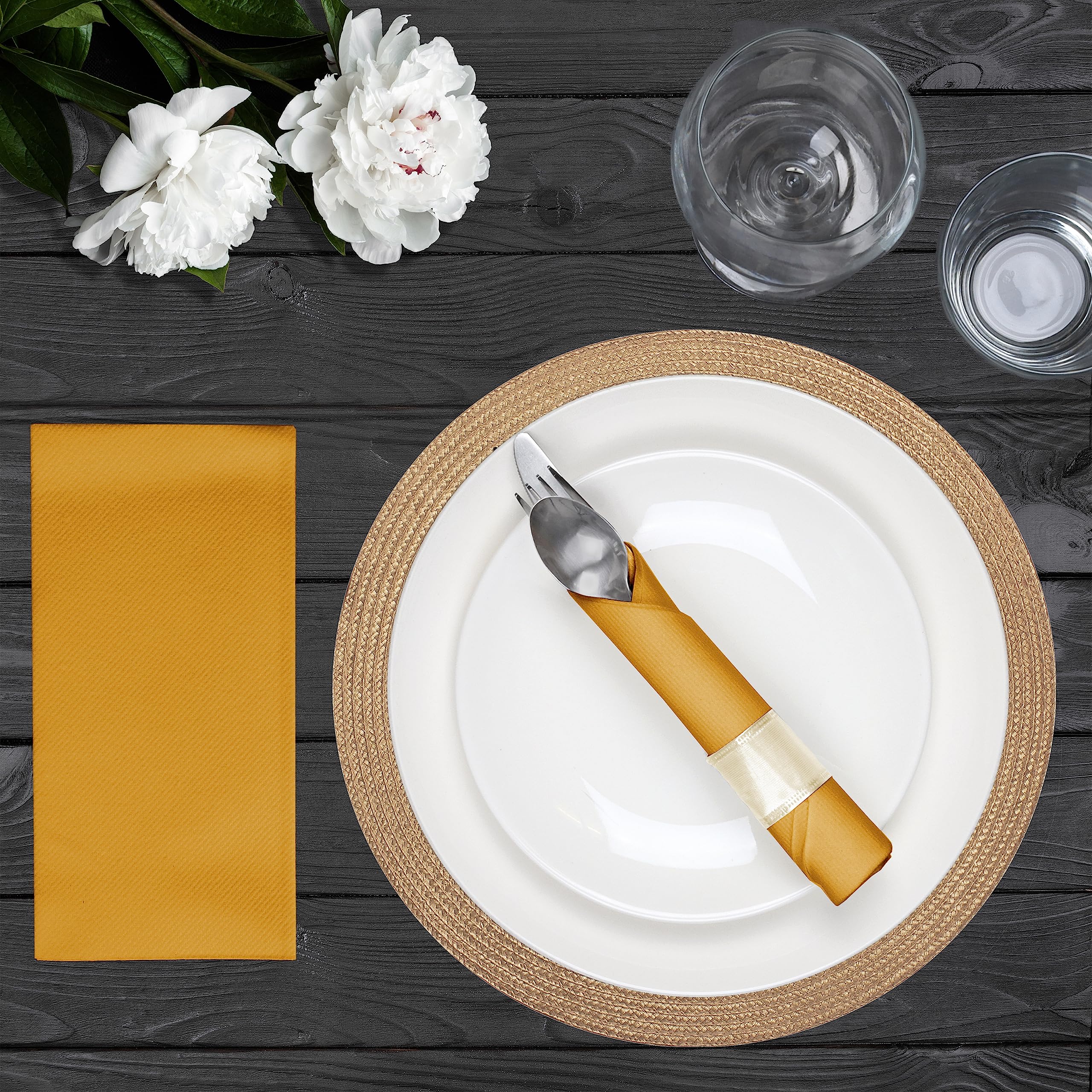 AH AMERICAN HOMESTEAD Paper Napkins - Disposable Gold Linen-Like Dinner/Wedding Napkins 50 Count - Entertaining Party Essentials - Restaurant Quality Colored Table Napkins 15.75''x15.75'' (Gold)