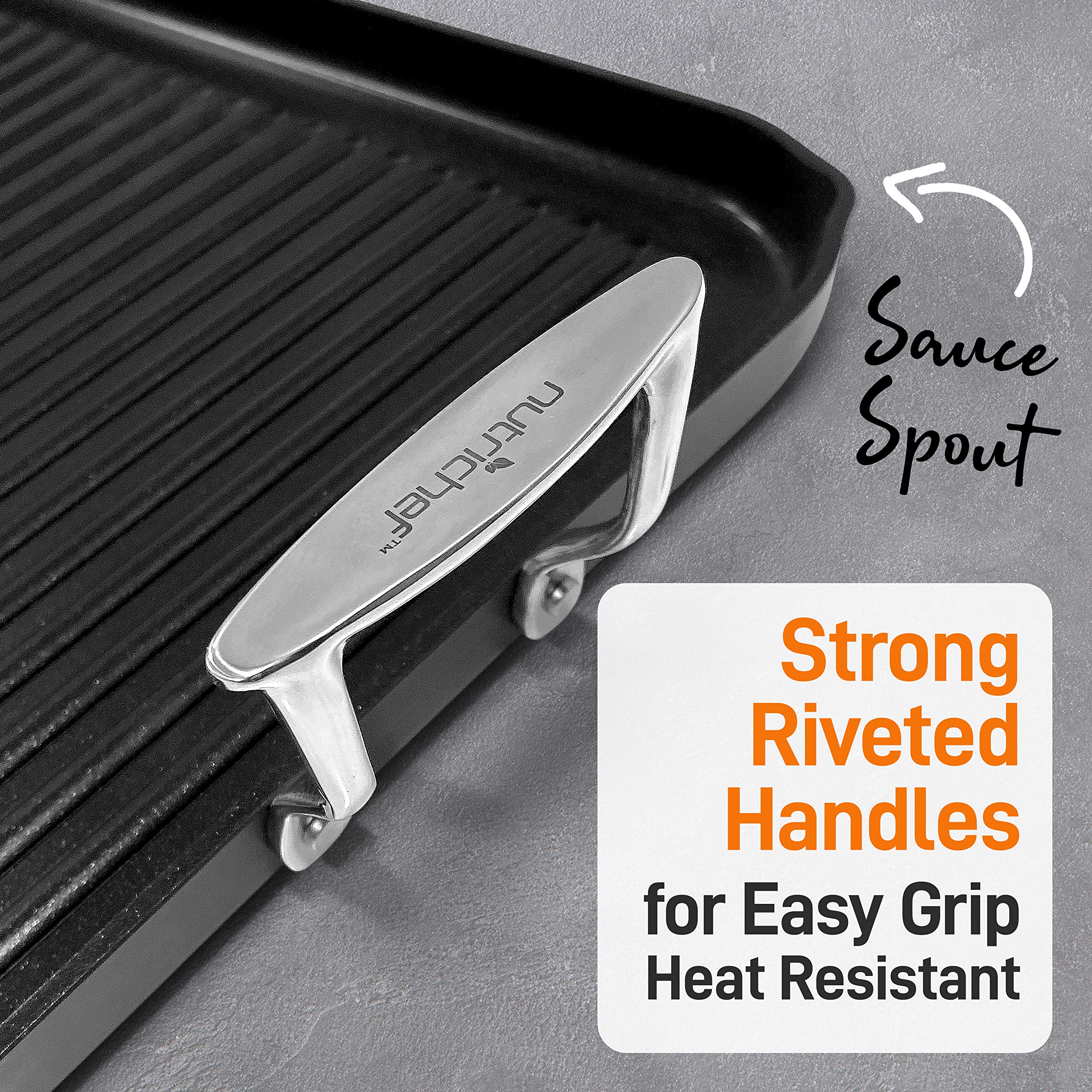 Nutrichef 20''X13'' Stove Top Grill Pan - Double Burner, Hard-Anodized Non Stick Grill & Griddle Pan