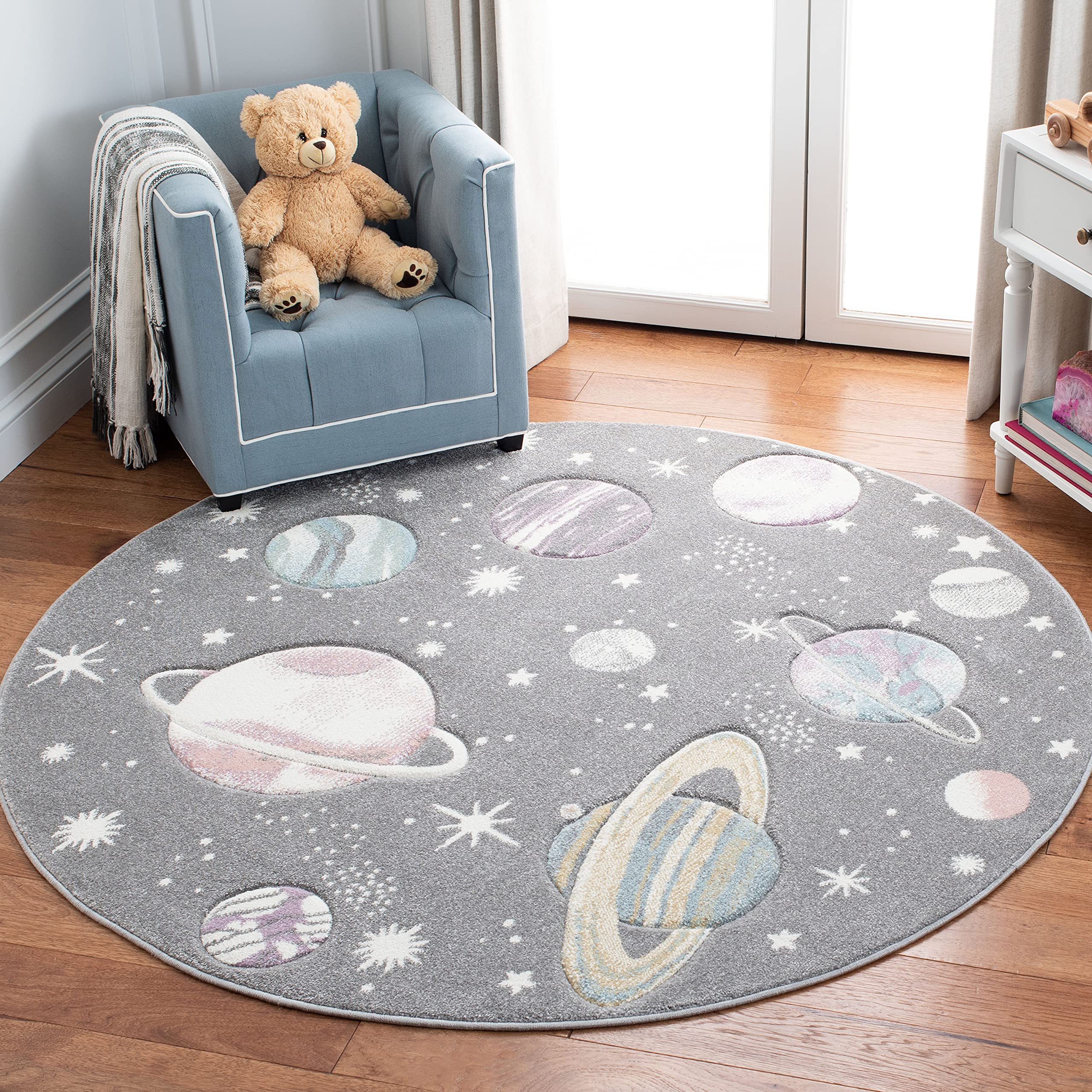 Safavieh Carousel Kids Collection 53 Round Grey/Lavender CRK103F Outer Space Area Rug