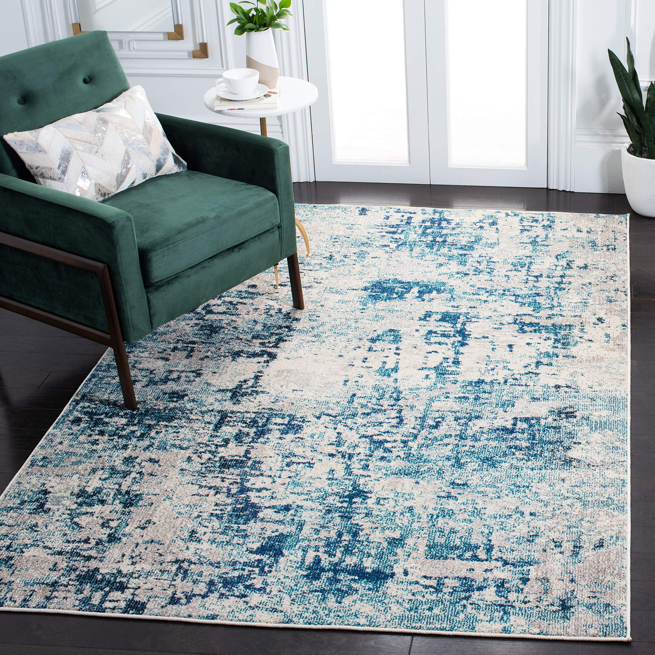 SAFAVIEH Madison Collection 53 x 76 IvoryTurquoise MAD471A Modern Abstract Non-Shedding Living Room Bedroom Area Rug