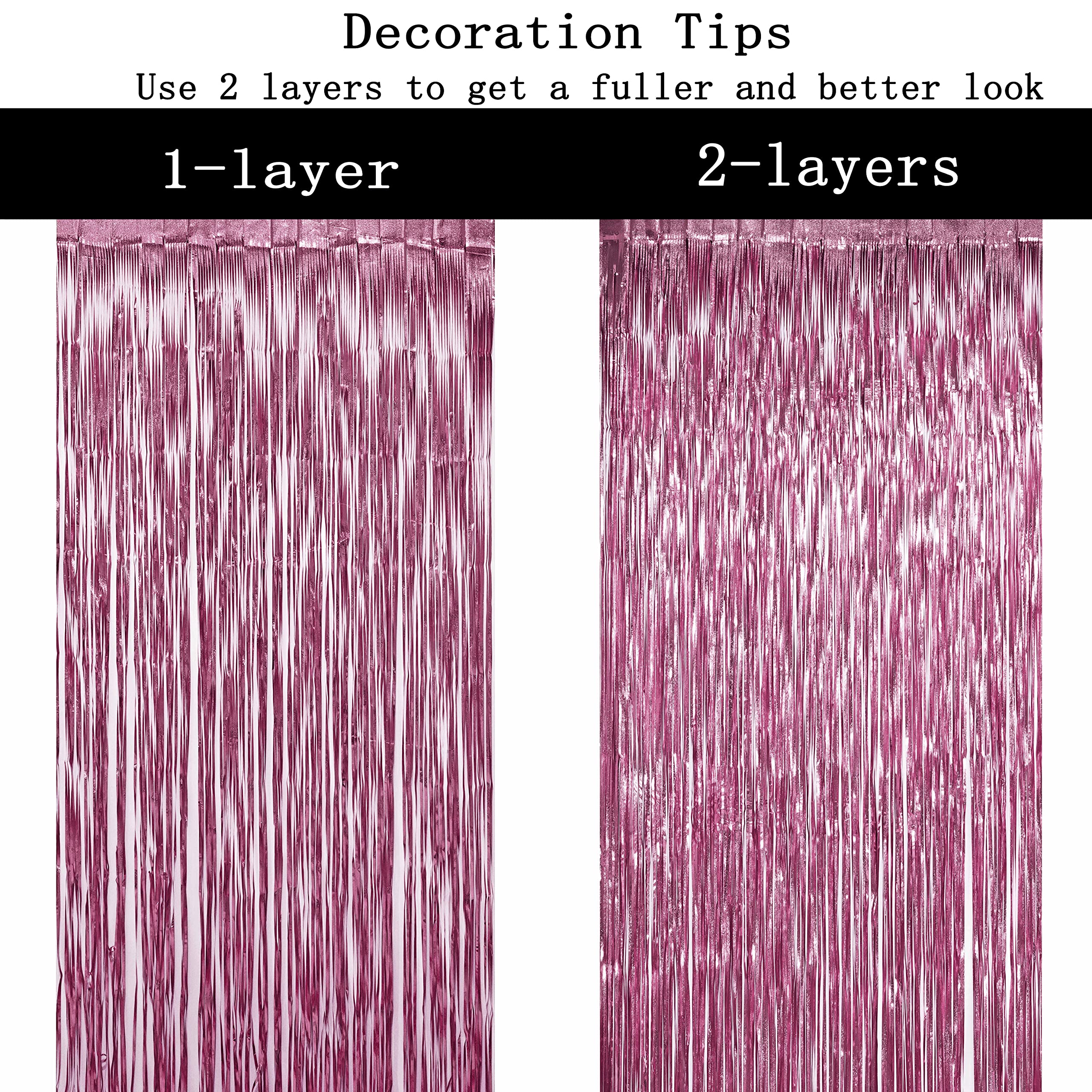 Pink Metallic Tinsel Foil Fringe Curtains For Bachelorette Girls 1St Birthday Baby Shower Party Wedding Engagement Bridal Shower