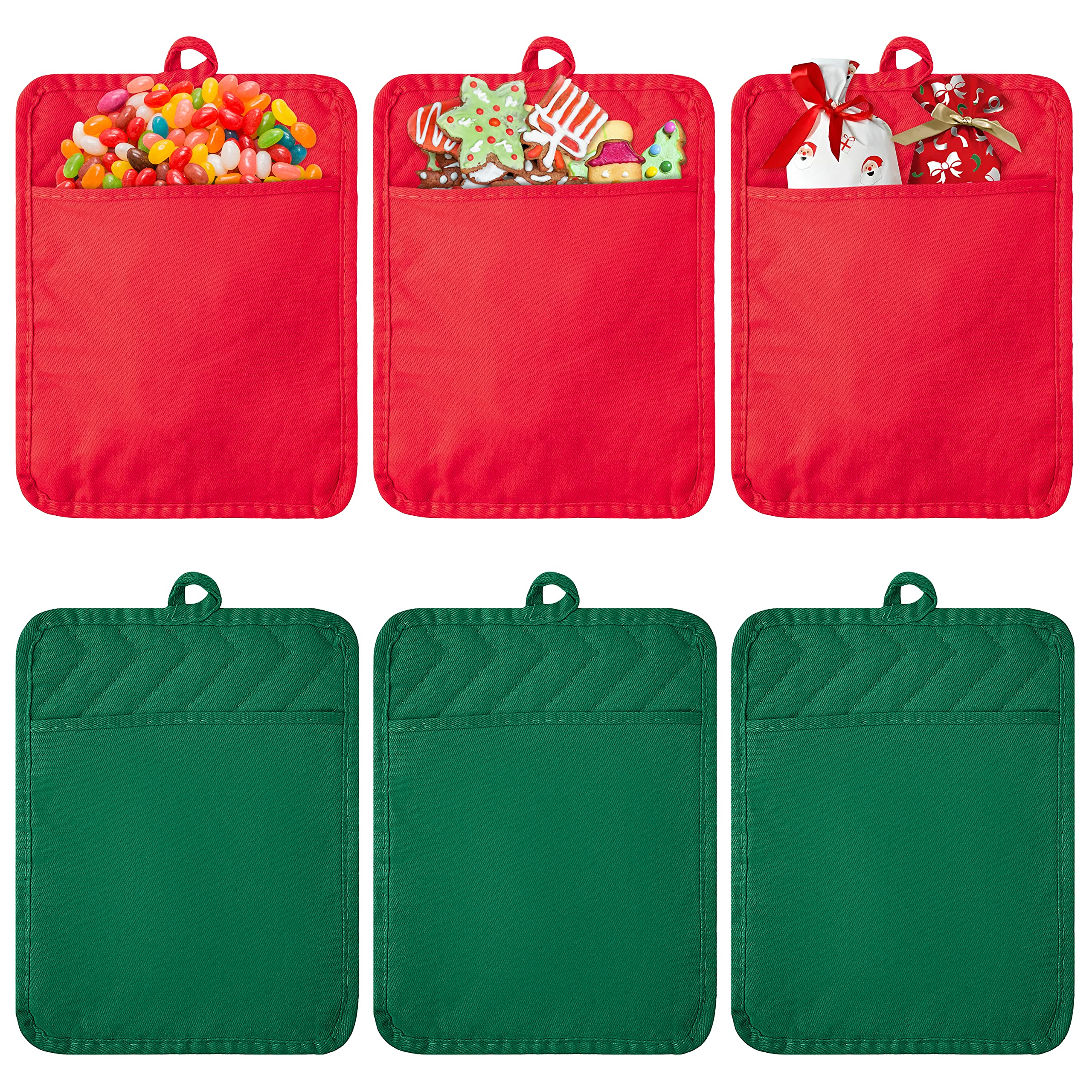 R Horse 6Pcs Christmas Red Green Potholders With Pockets Baking Cooking Gift Kitchen Cotton Heat Resistant Potholder Machine Was