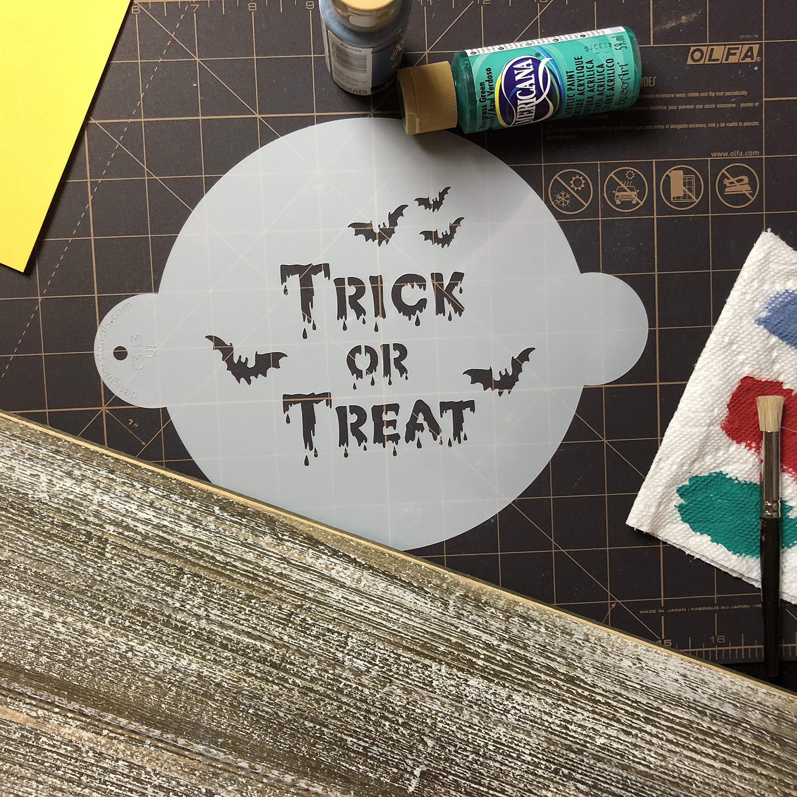 Designer Stencils Halloween Trick Or Treat Cake Stencil, Beige/Semi-Transparent
