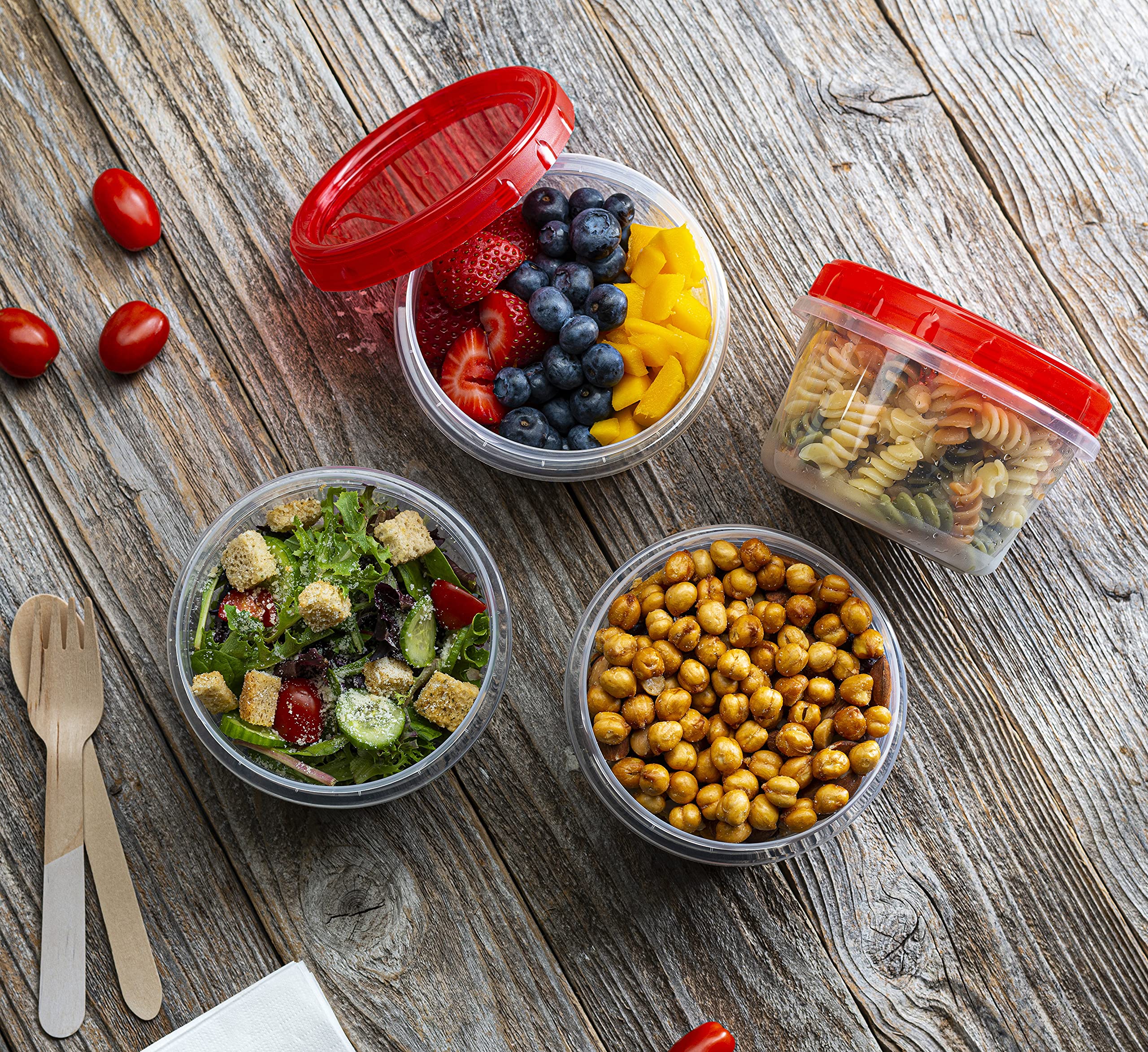 Elegant Disposables (16 Ounce 10 Pack) Twist Cap Containers Clear Bottom With Red Top Screw On Lids Twist Top Food Storage Freez