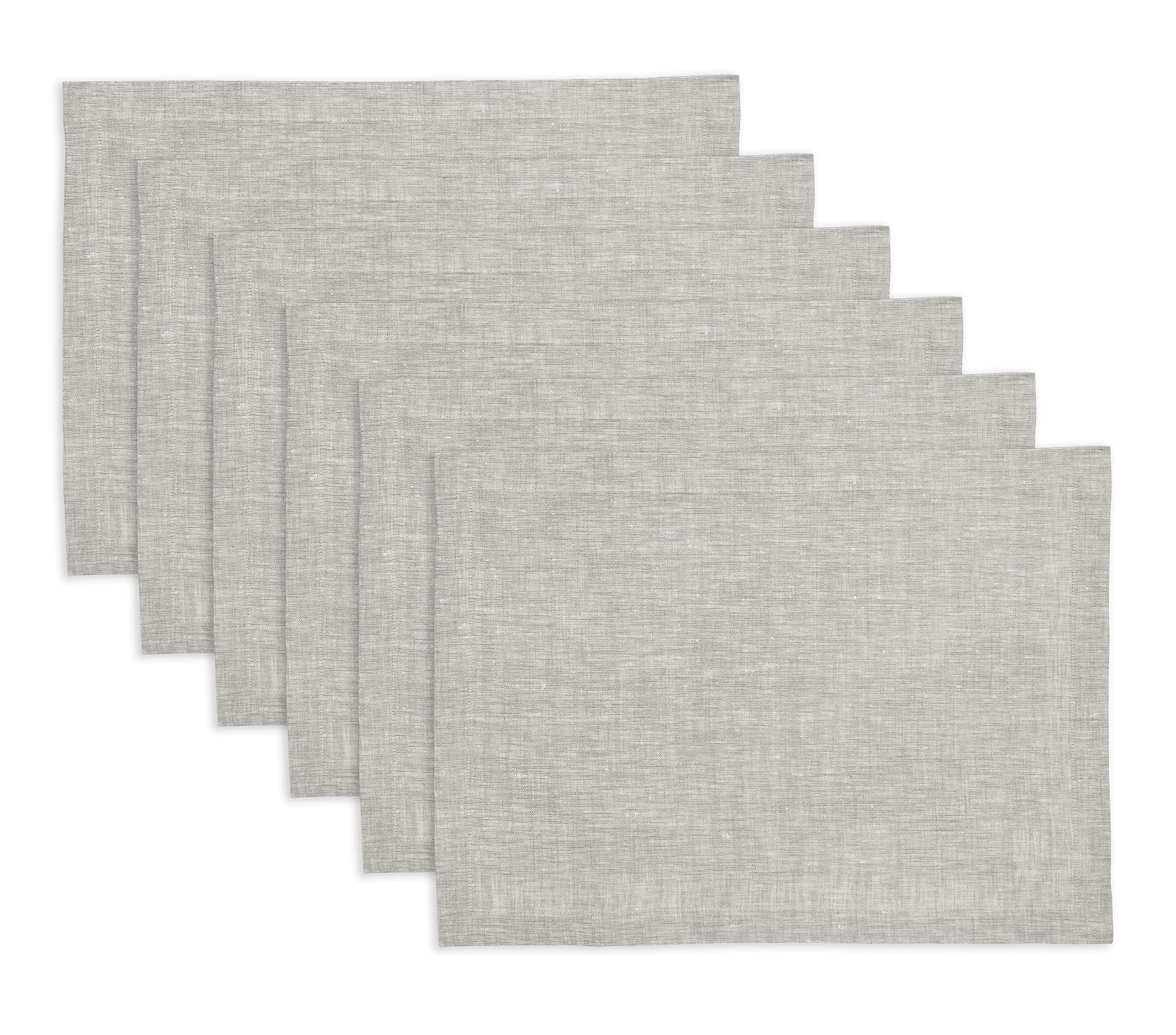 Solino Home Linen Placemats 19'' L X 14'' W Inch - 100% Pure Linen Oyster Grey Cloth Placemats Set Of 6 - Athena, Washable Fabri