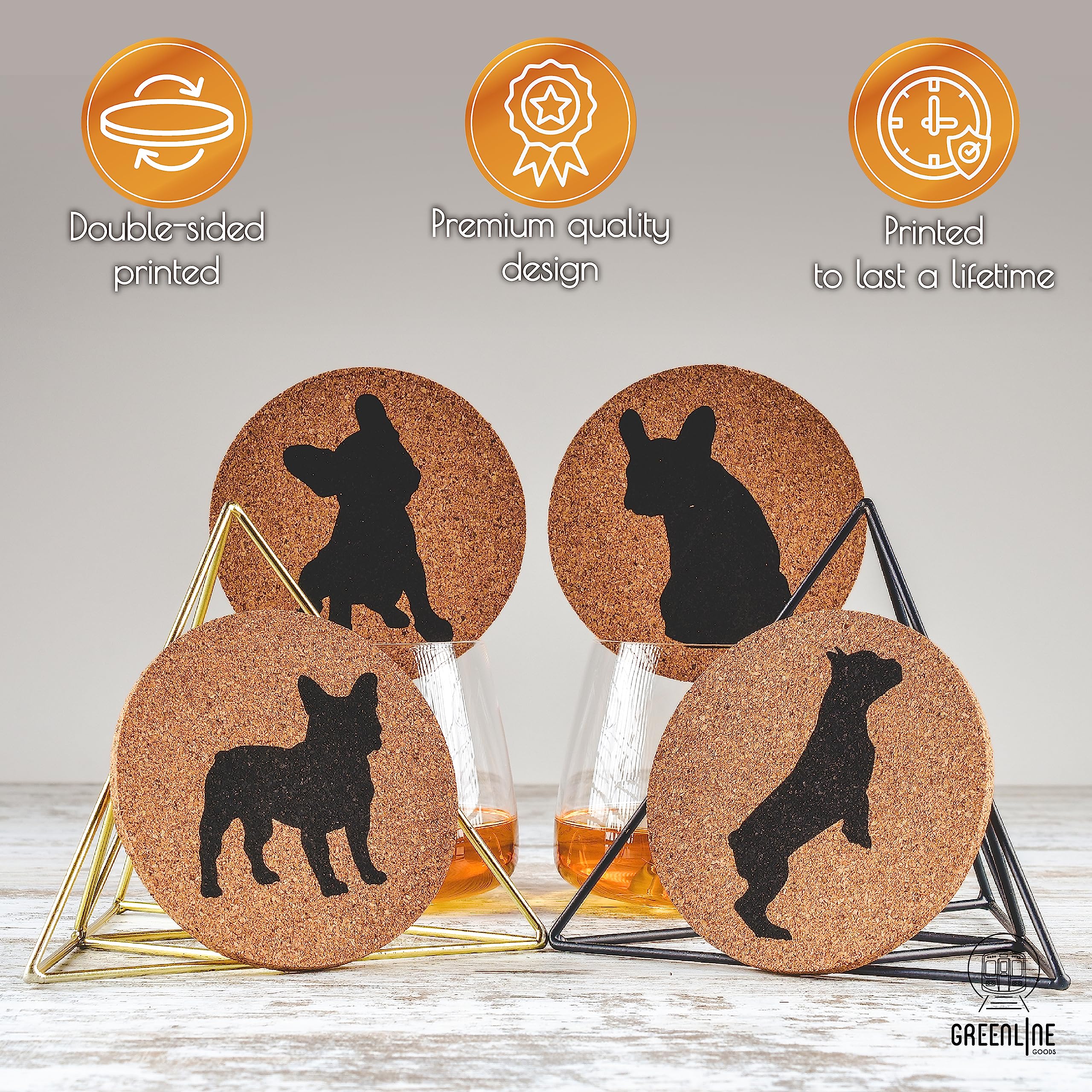 Greenline Goods French Bulldog Lovers Cork Drink Coasters - Set Of 4 Dog Coasters With Protective Bottom - French Bulldog Decor