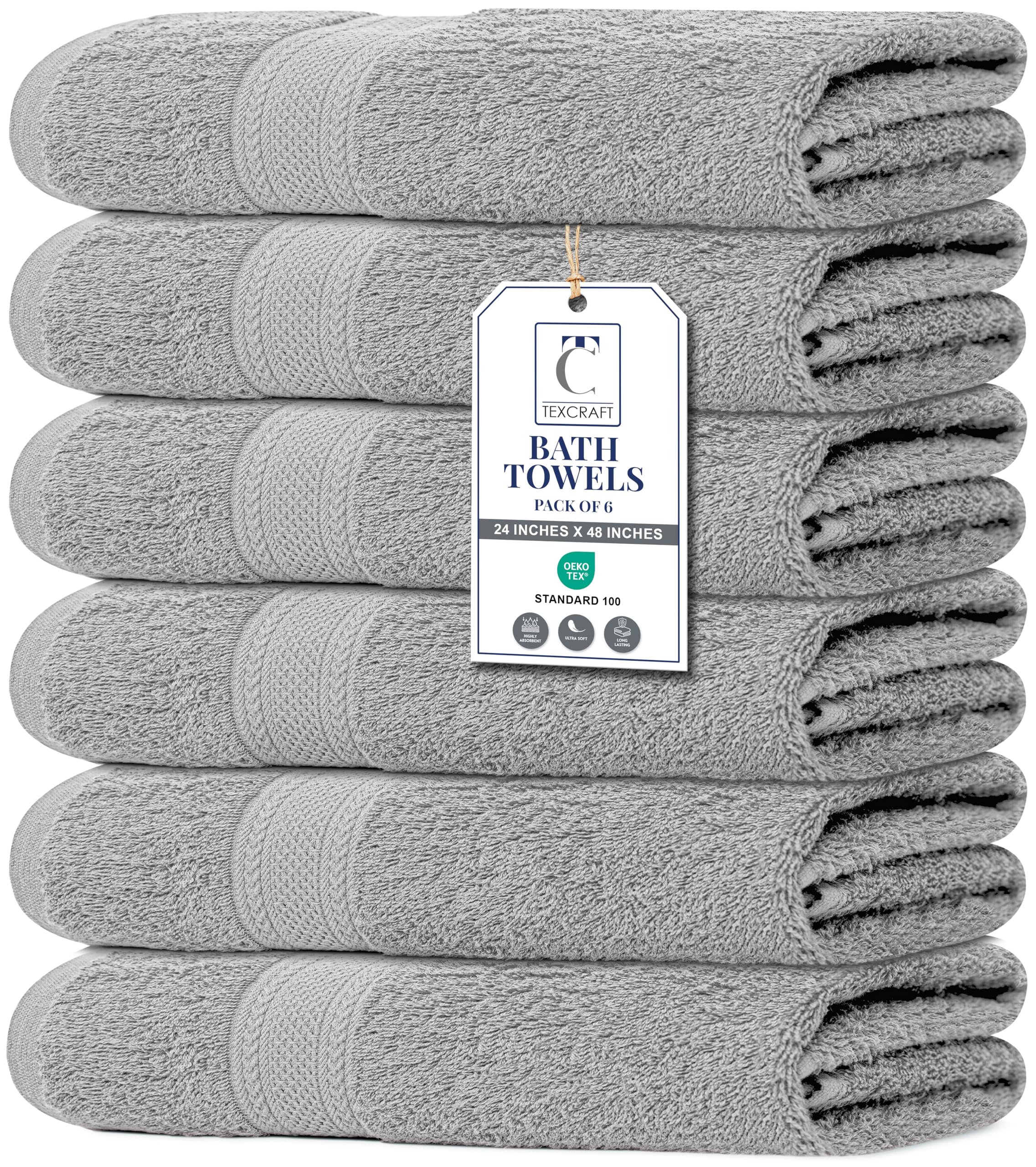 Texcraft Light Grey Bath Towels 24X48