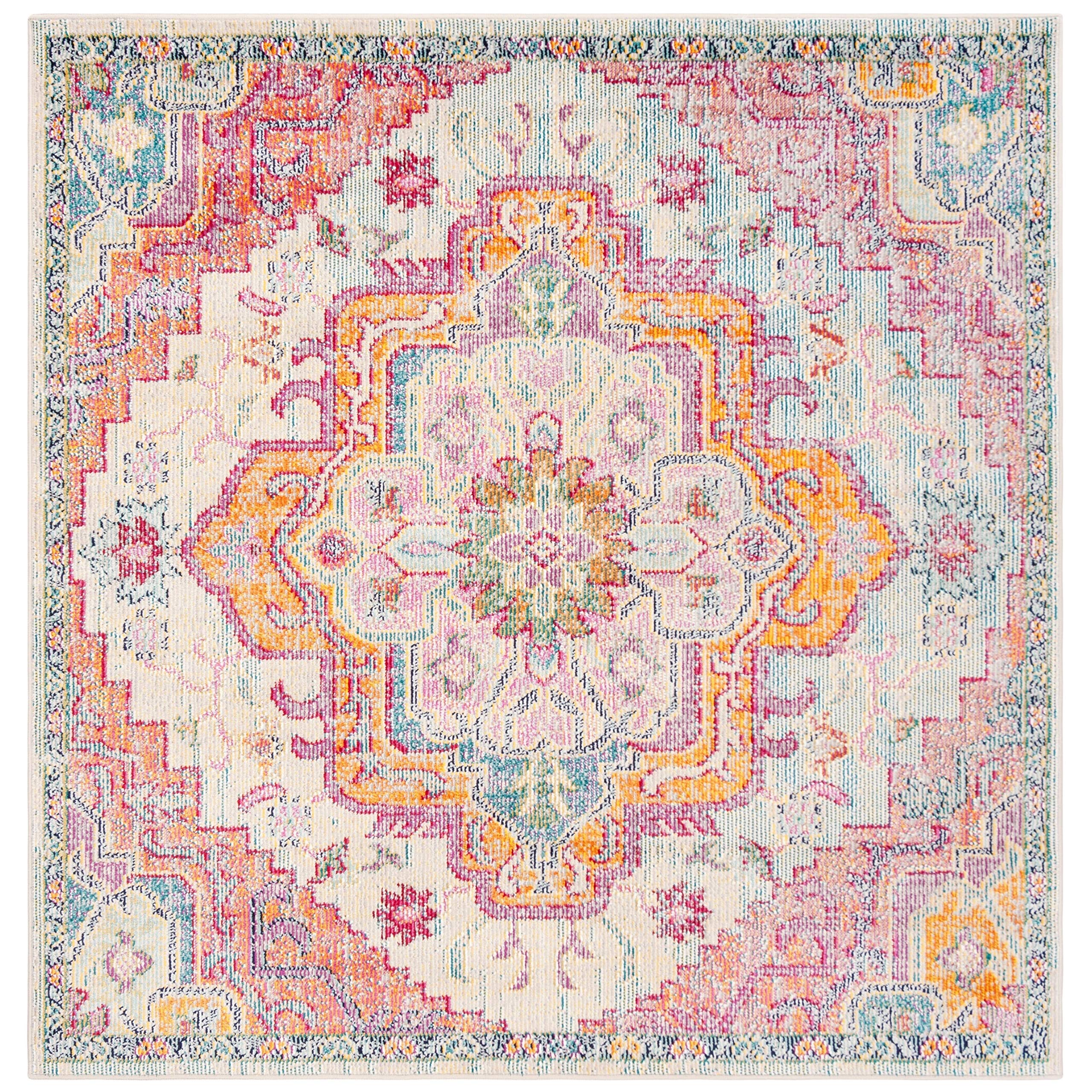 SAFAVIEH Crystal Collection 5 Square Light Blue/Fuchsia CRS501B Boho Chic Oriental Medallion Distressed Non-Shedding Living Roo