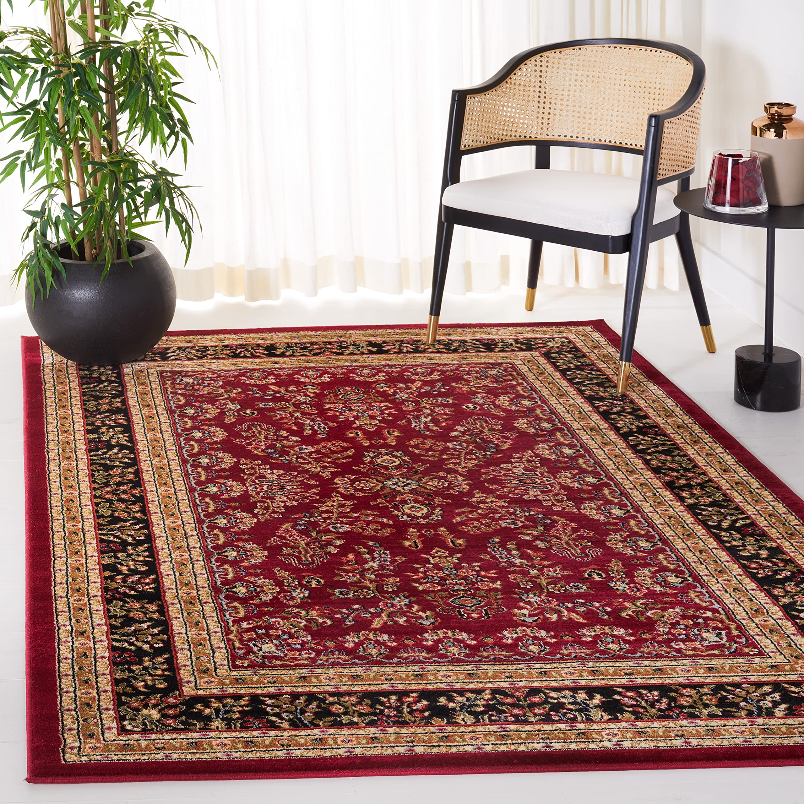 SAFAVIEH Lyndhurst Collection Accent Rug - 4 x 6, Red & Black, Traditional Oriental Design, Non-Shedding & Easy Care, Ideal fo
