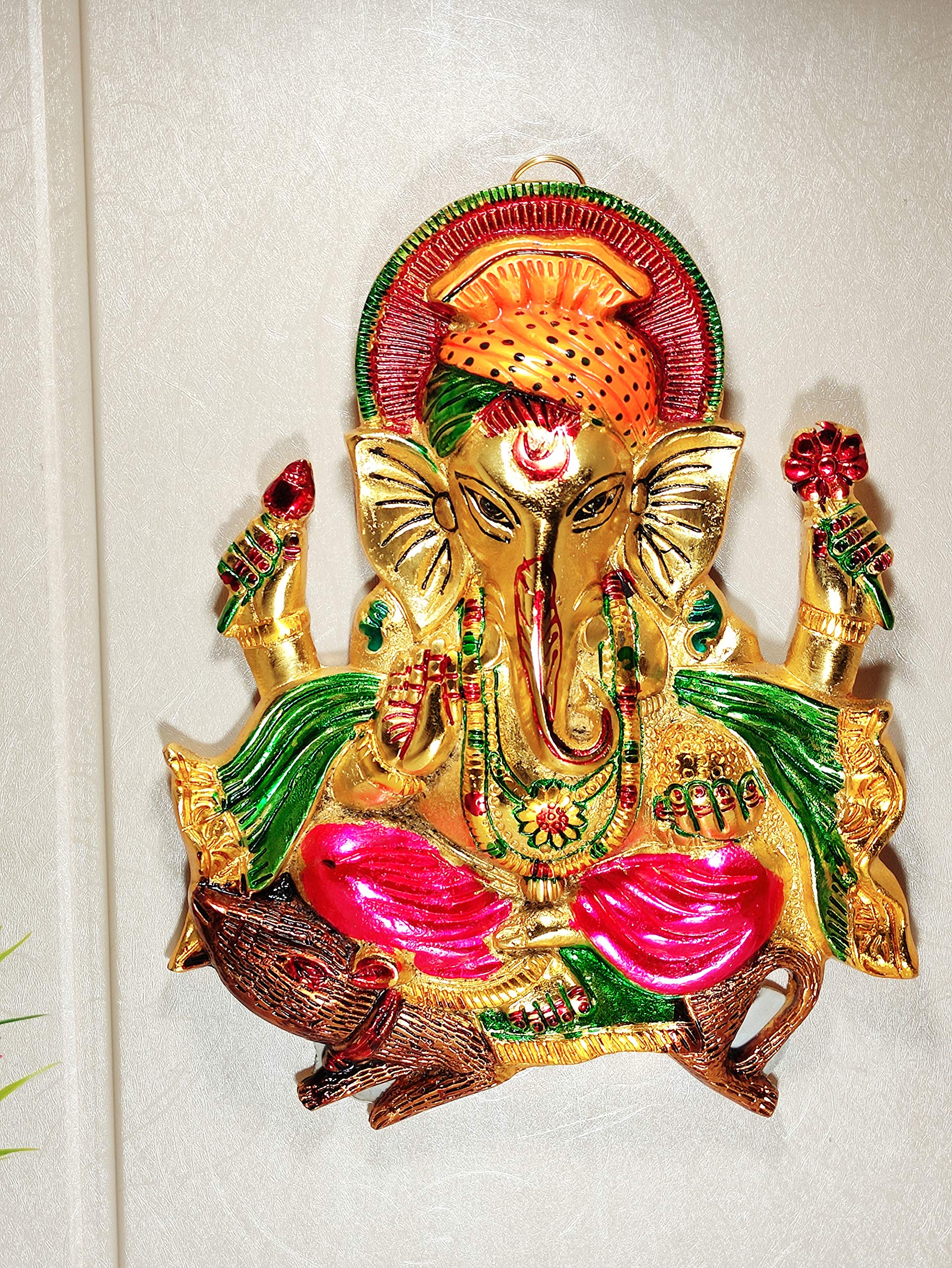 KridayKraft Metal Ganesha ji Statue,Ganpati Wall Hanging Sculpture Lord Ganesh Idol Lucky Feng Shui Wall Decor Your Home, Office