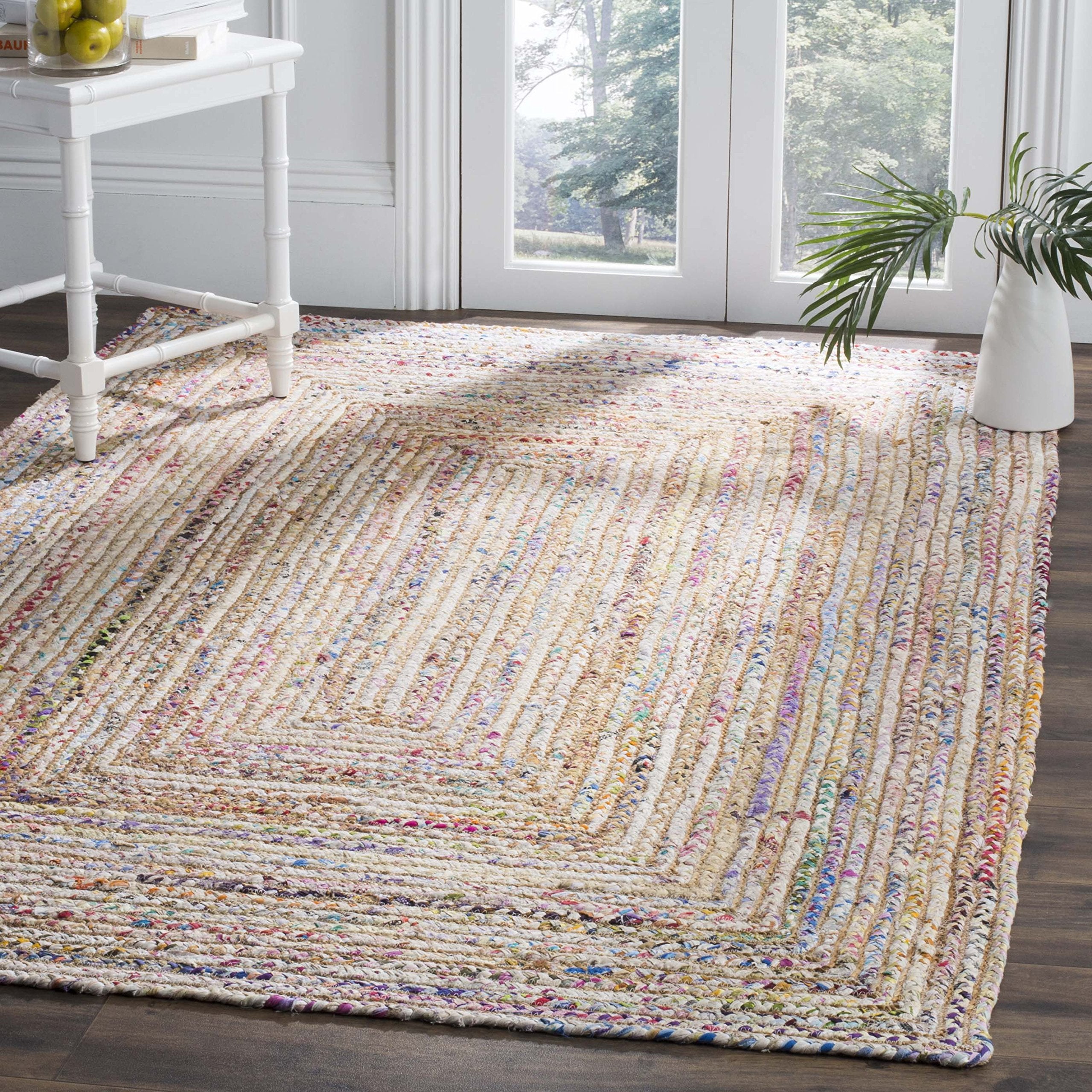 SAFAVIEH Cape Cod Collection Area Rug - 10 x 14, Beige & Multi, Handmade Boho Braided Jute & Cotton, Ideal for High Traffic Ar