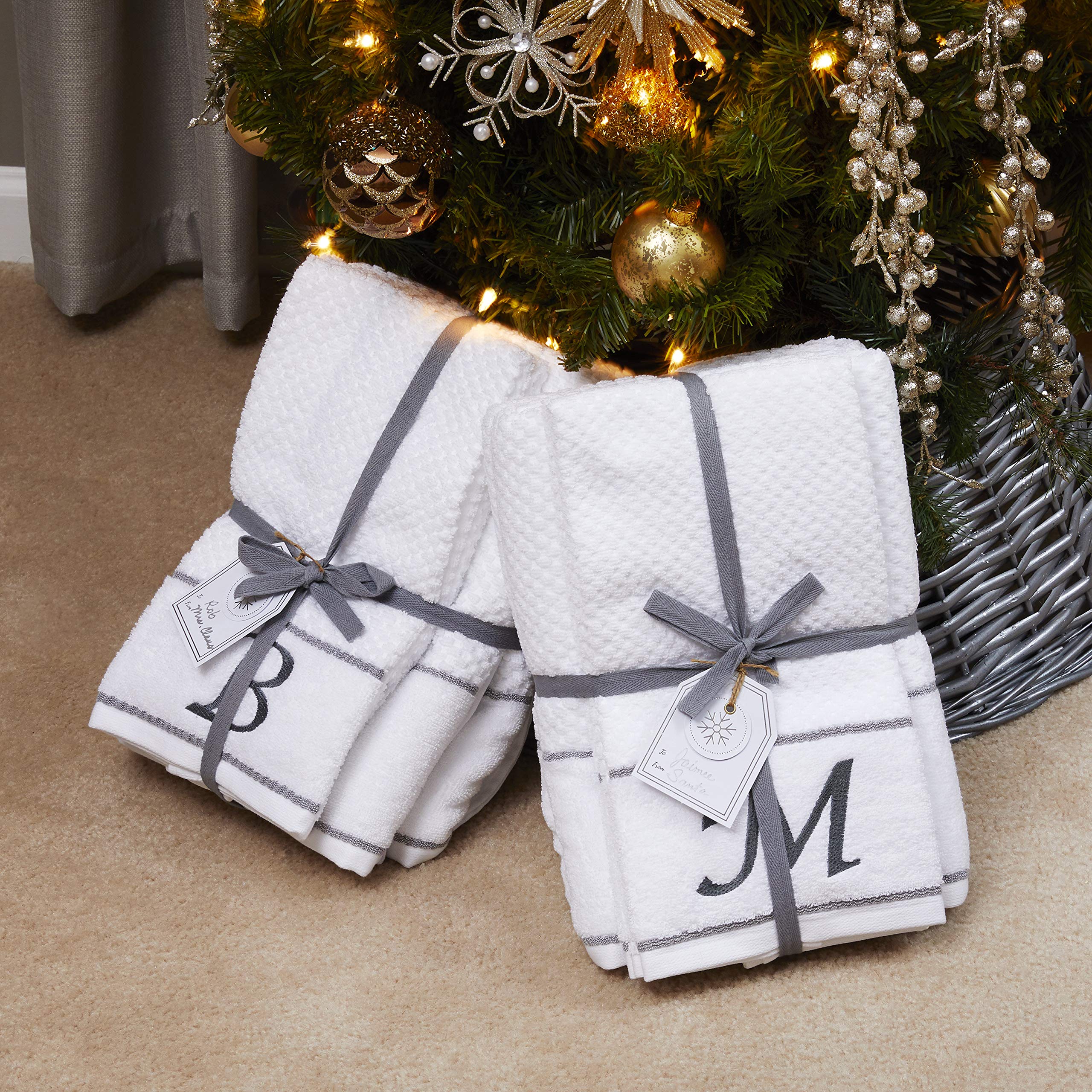 SKL Home by Saturday Knight Ltd. Monogram ''L'' Bath and Hand Towel Set  White  4-pack