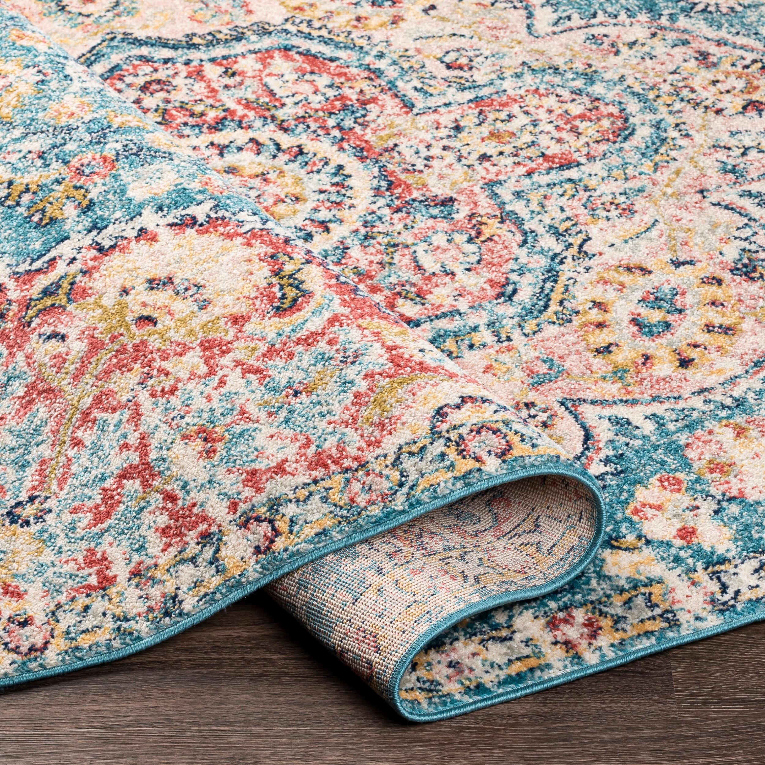 Livabliss Area Rugs - 2x3 Romaine Vintage Boho Navy Sky Blue Rose Area Rug for Living Room Bedroom - Floral Medallion Stain Resi