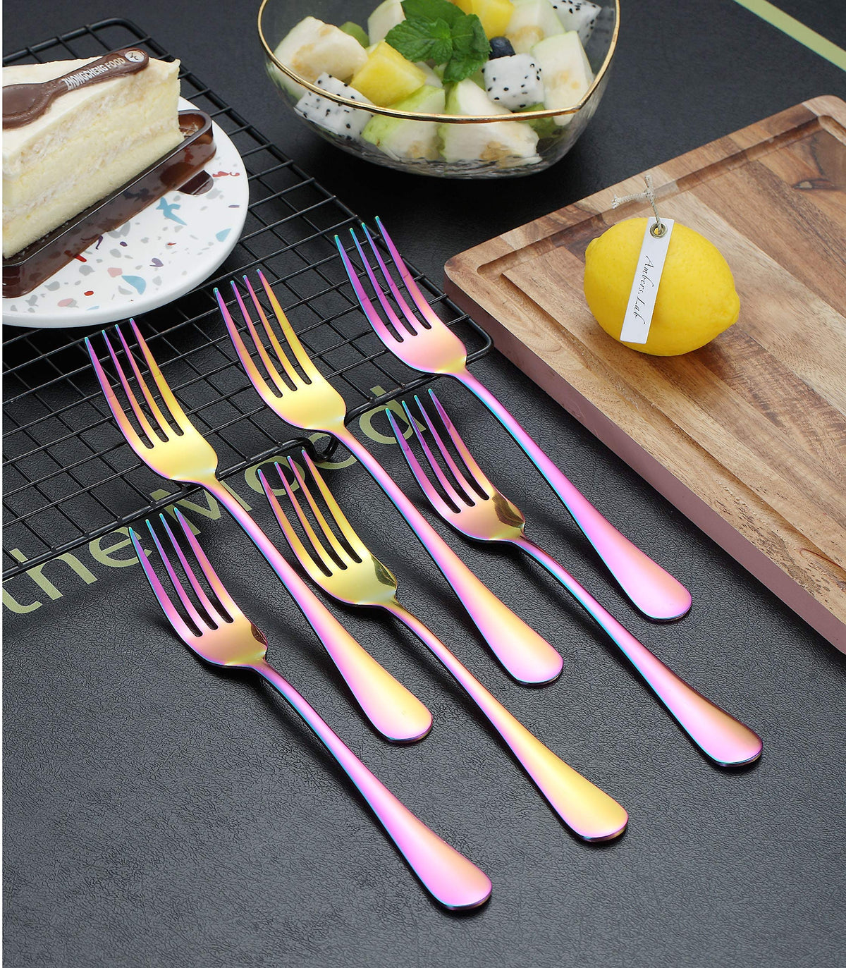Kyraton Rainbow Dinner Fork 6 Pieces Stainless Steel 8.17 Inch Forks C ...
