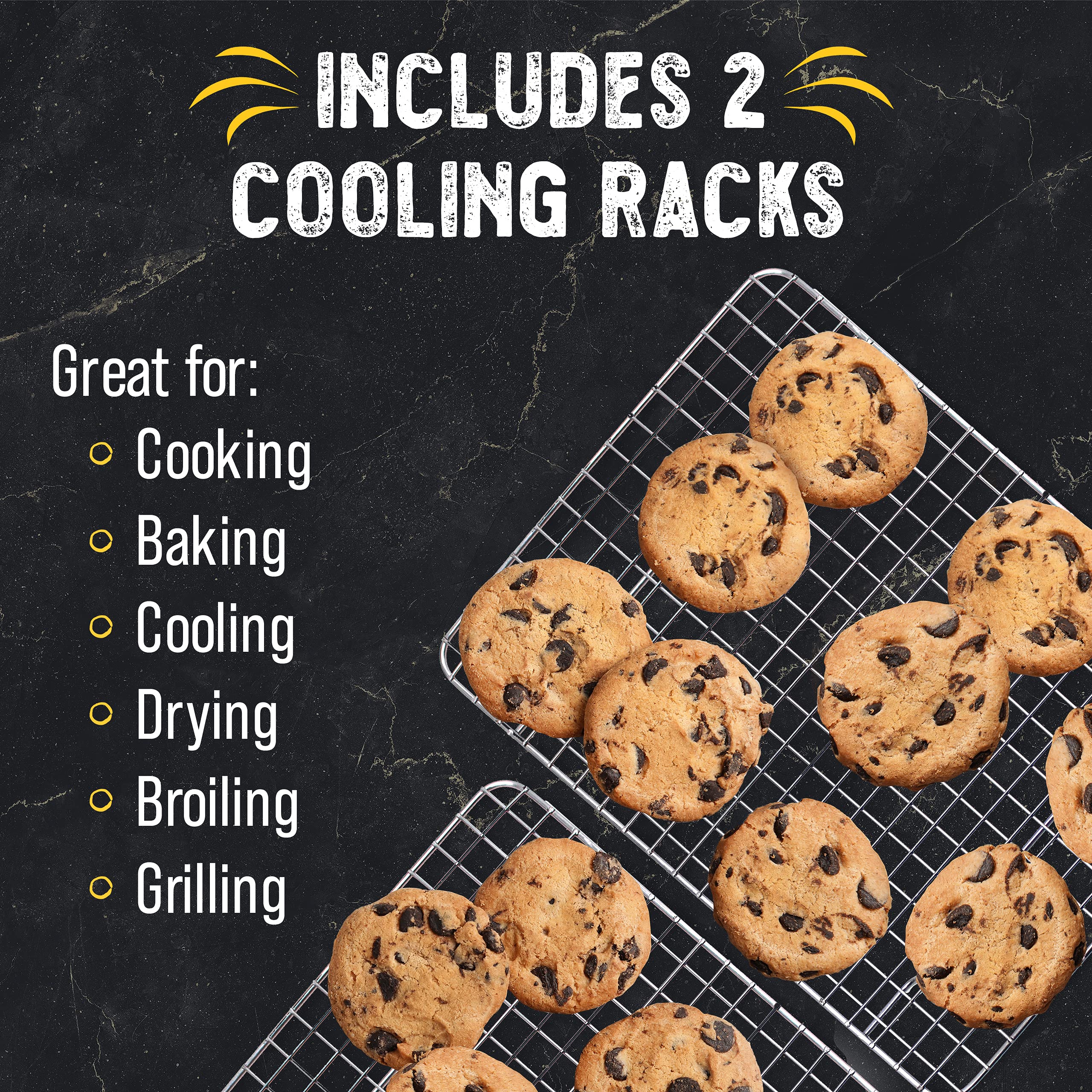 Checkered Chef Cooling Rack - Set Of 2 Stainless Steel, Oven Safe Grid Wire Cookie Cooling Racks For Baking & Cooking - 10'' X 1