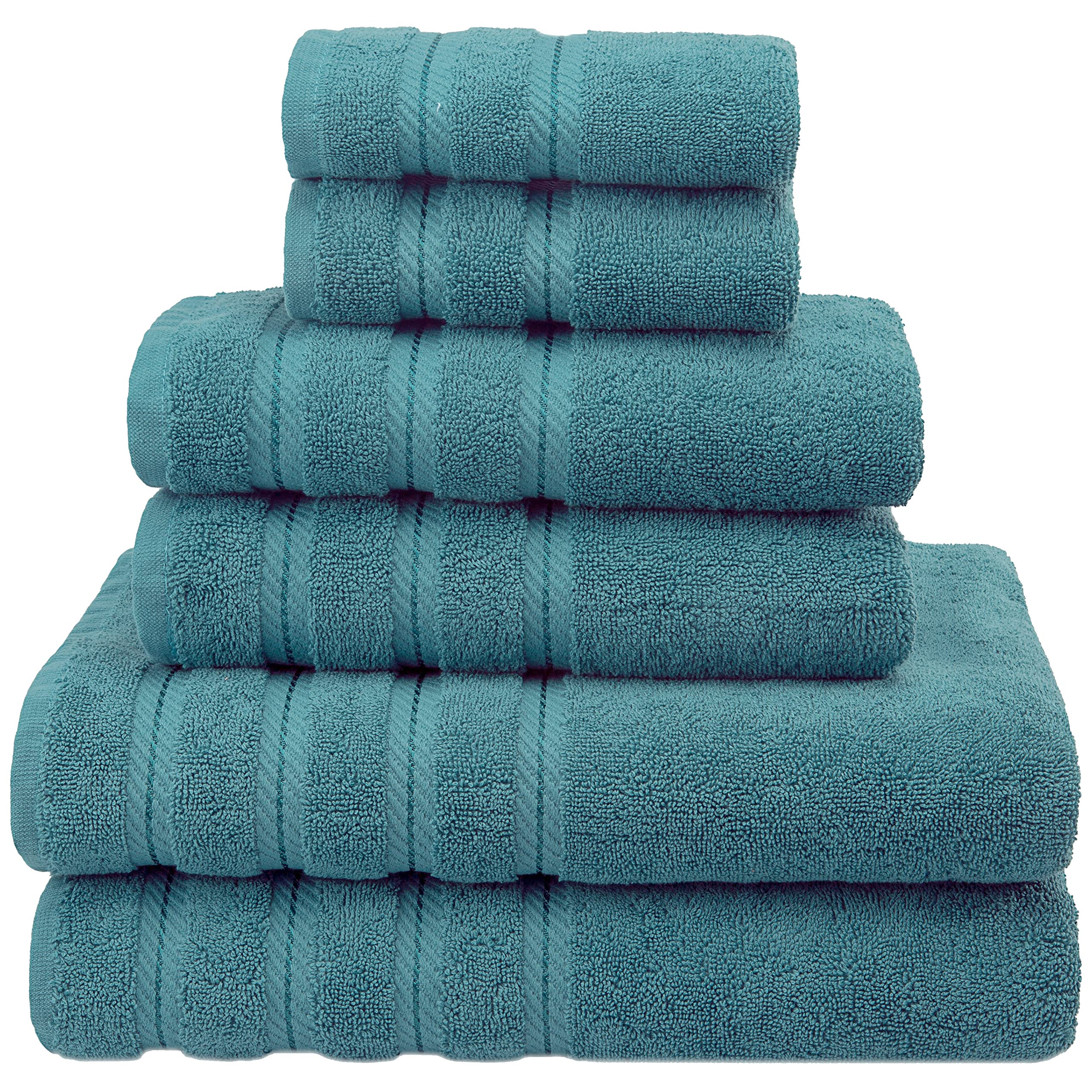American Soft Linen 100% Carde Cotton 6 Piece Towel Set, 590 GSM Heavy Weight Soft Absorbent Turkish Towels for Bathroom, Teal G