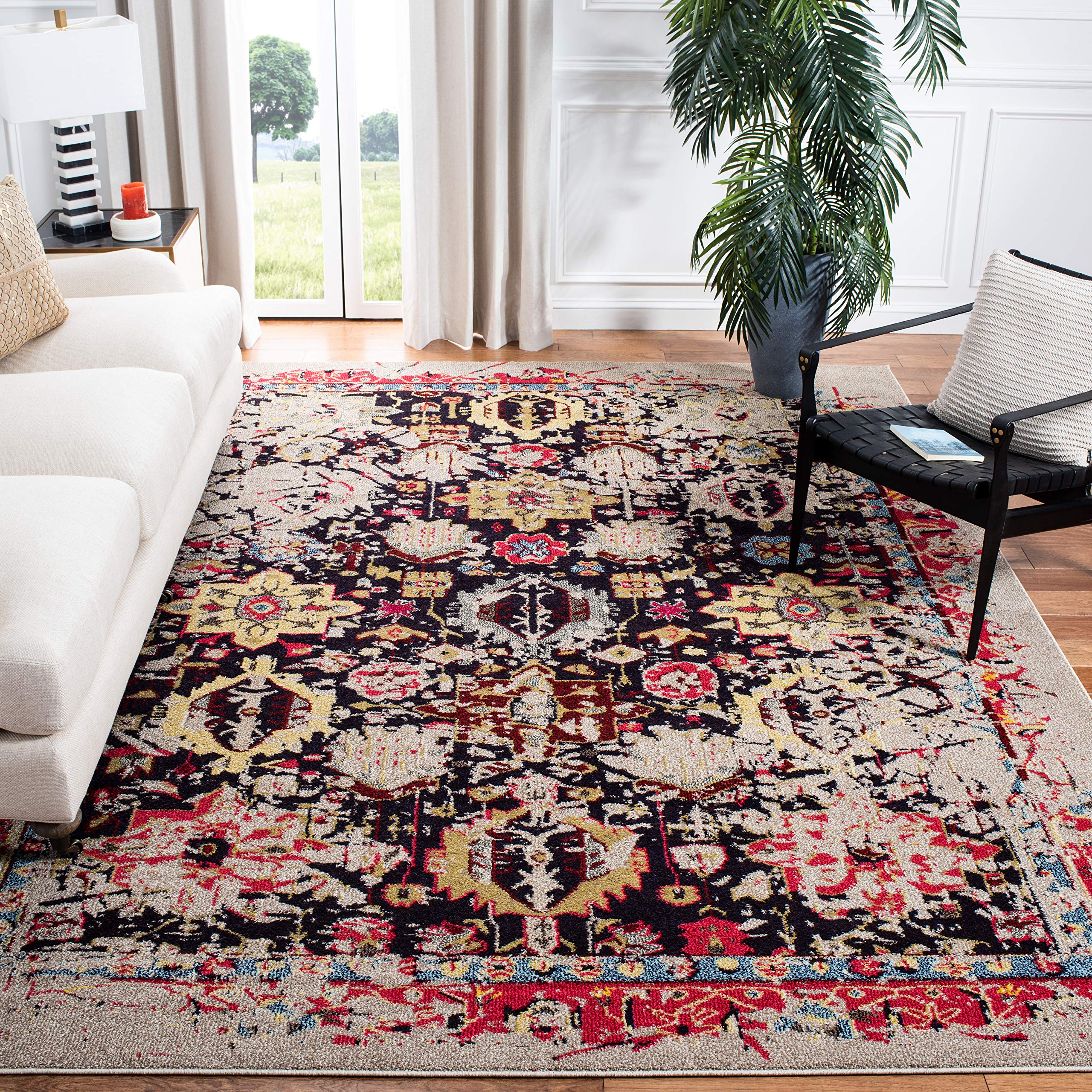 SAFAVIEH Monaco Collection 5 Square Grey/Multi MNC206G Oriental Abstract Distressed Non-Shedding Living Room Bedroom Area Rug