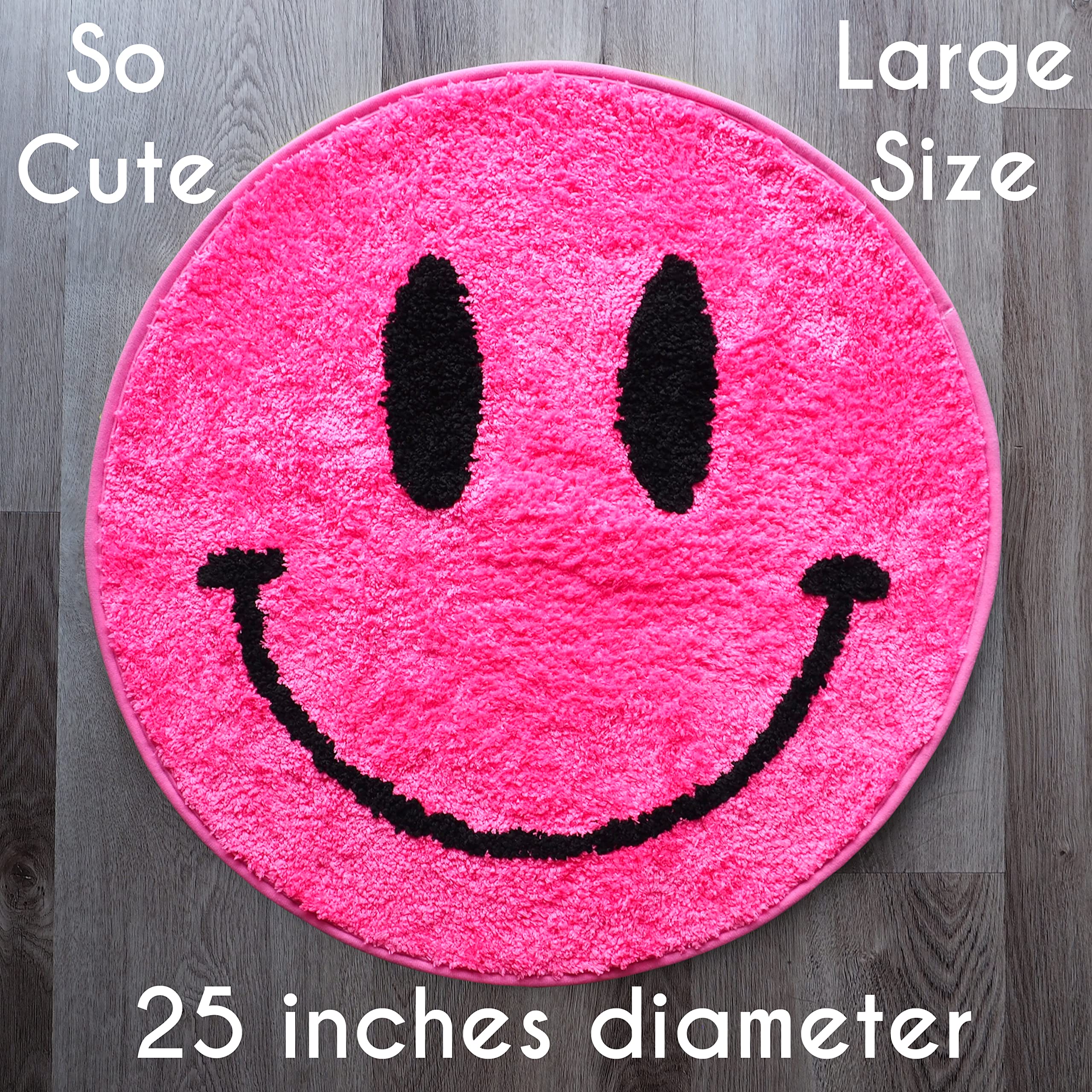 Evovee Hot Pink Bath Mat Rug Funny Happy Cute Bathroom Decor Shower Rugs Retro Funky Bedroom Aesthetic Fun Round Preppy Cool Apa